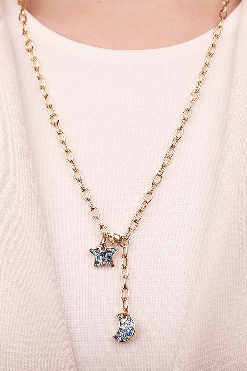 Cetaş Eterna Serisi Yıldız & Ay Temalı Modern Taş Detaylı 14 Ayar Altın Kolye