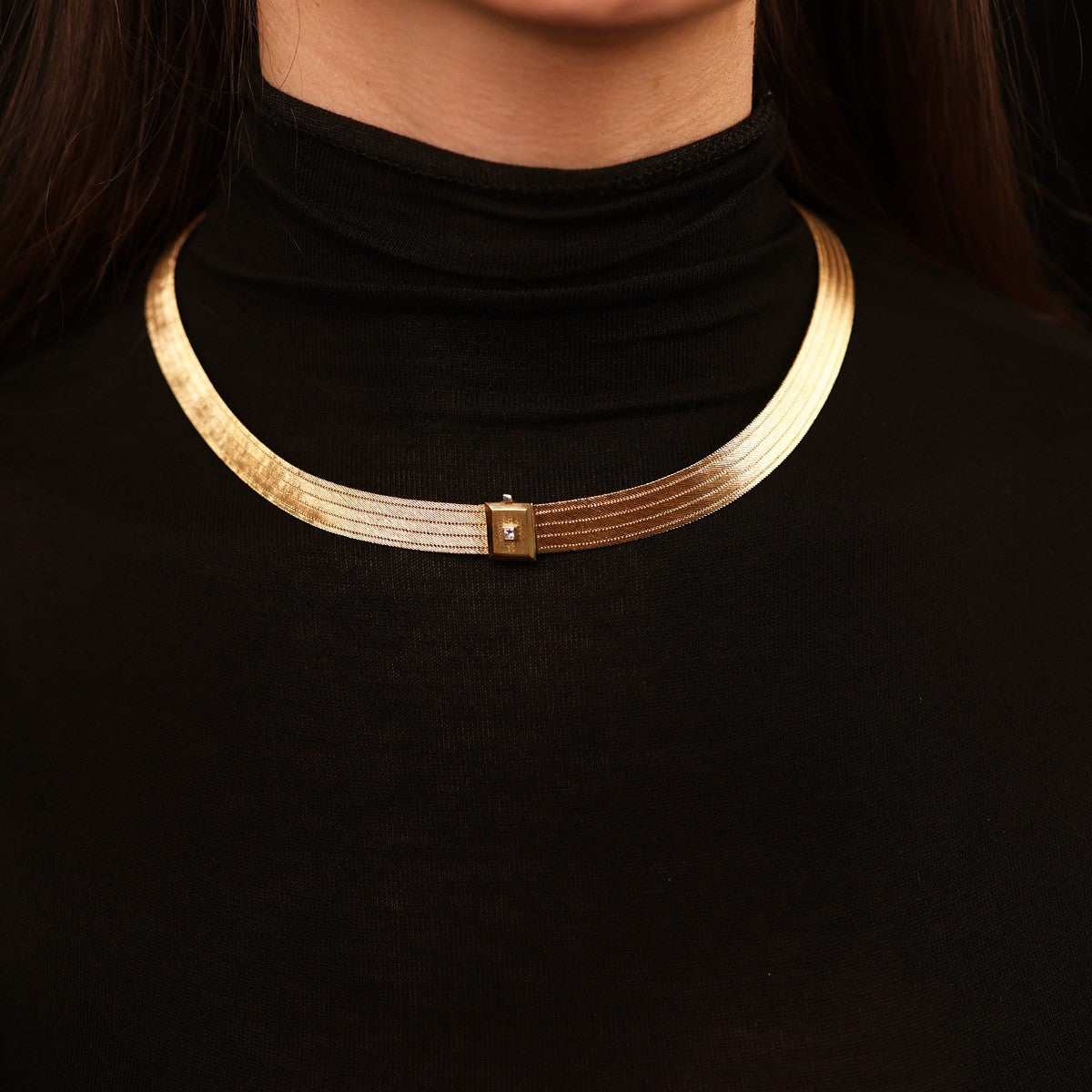 Elizi Elegant Serisi 5 Sıra Hasır 14 Ayar Altın Kolye