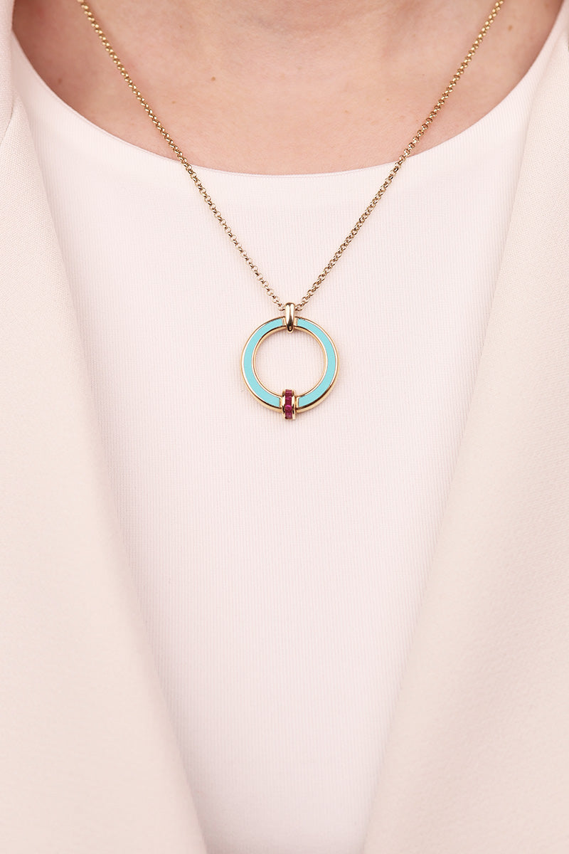 Cetaş 14 Ayar Turkuaz Mineli Minima 14 Ayar Altın Kolye