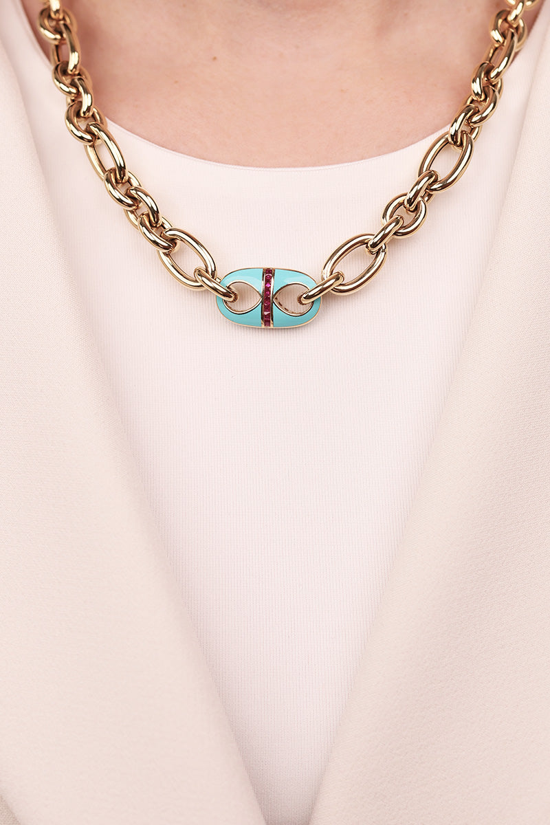 Cetaş Mavi Mineli Çiçek Detaylı 14 Ayar Altın Kolye