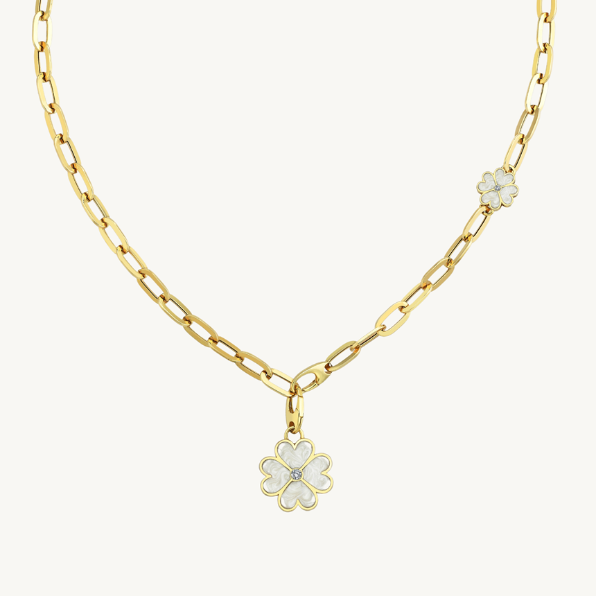 Cetaş  Gold Luck Serisi  Sedef Yonca Detaylı  14 Ayar Altın Kolye