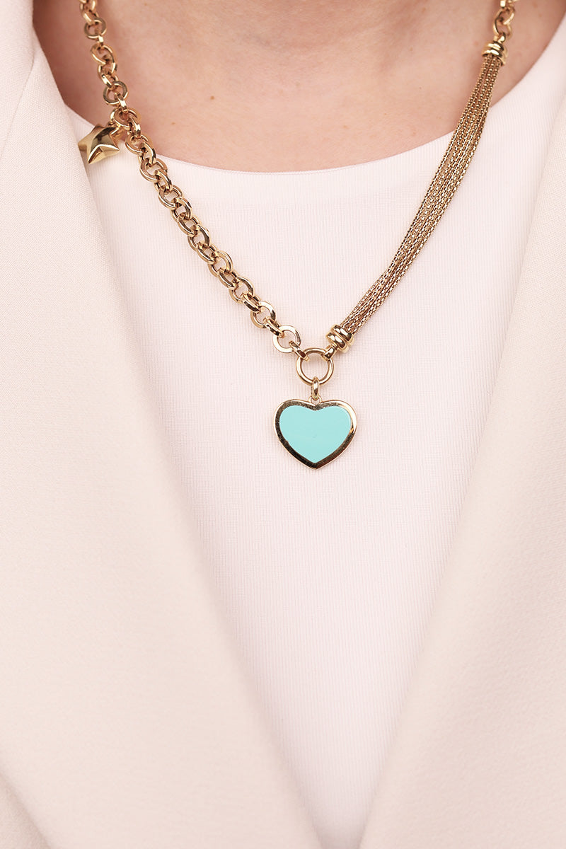 Cetaş Eterna Mavi Kalp Detaylı 14 Ayar Altın Kolye