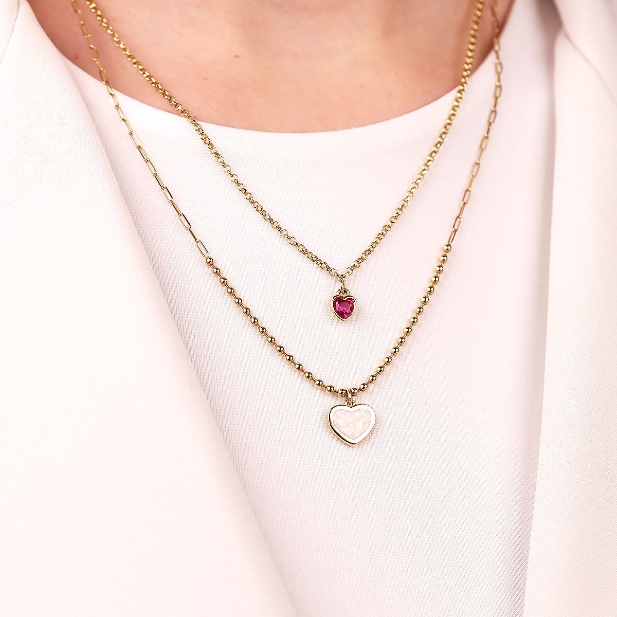 Cetaş Eterna Serisi Kırmızı Kalp Temalı 14 Ayar Altın Kolye