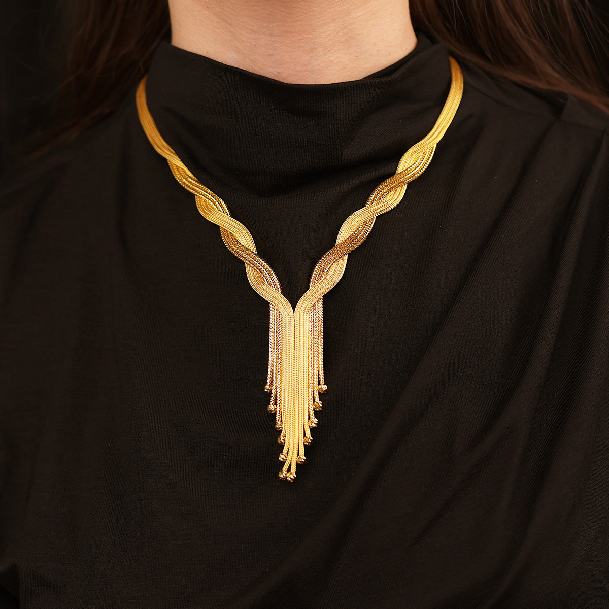 Kalze Örgü Tasarım 14 Ayar Altın Kolye