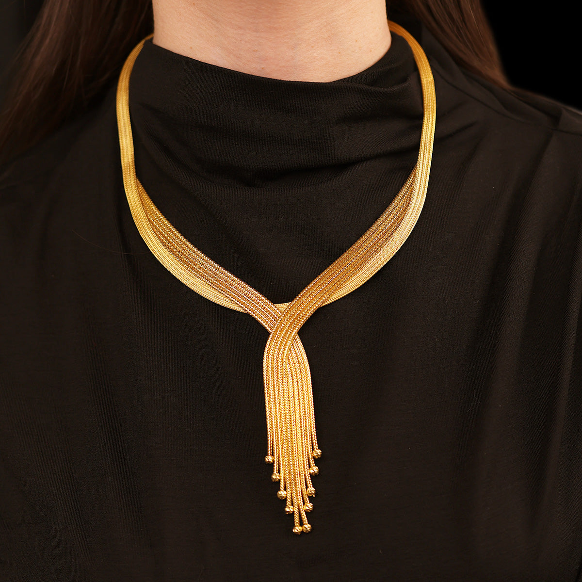 Kalze ve Sepet Örgü  14 Ayar Altın Set Kolye