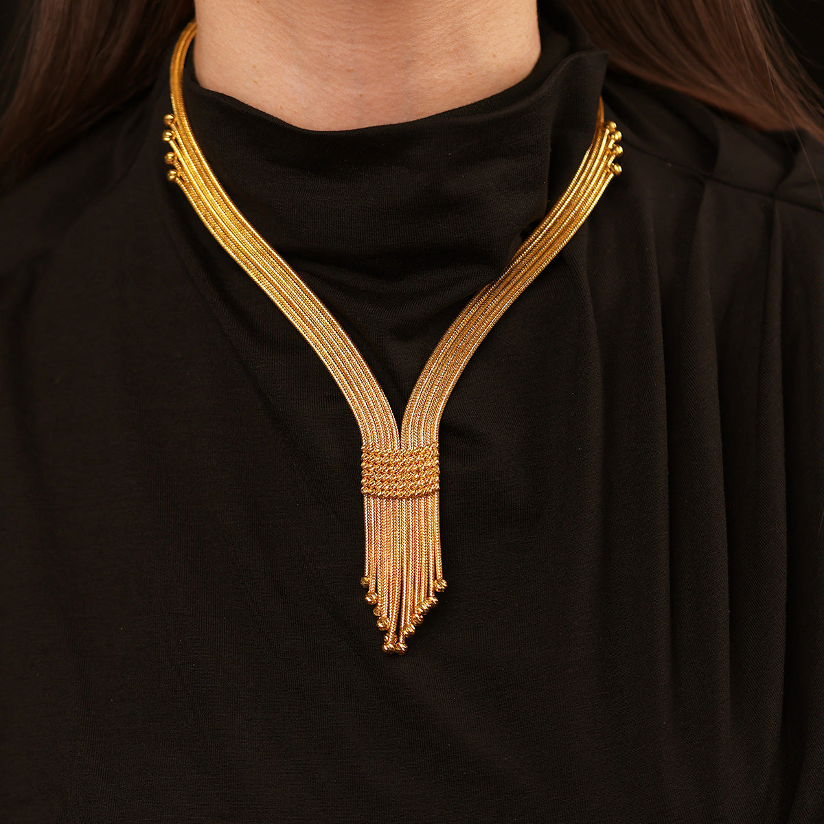 Kalze Dorika Detaylı 14 Ayar Altın Set Kolye