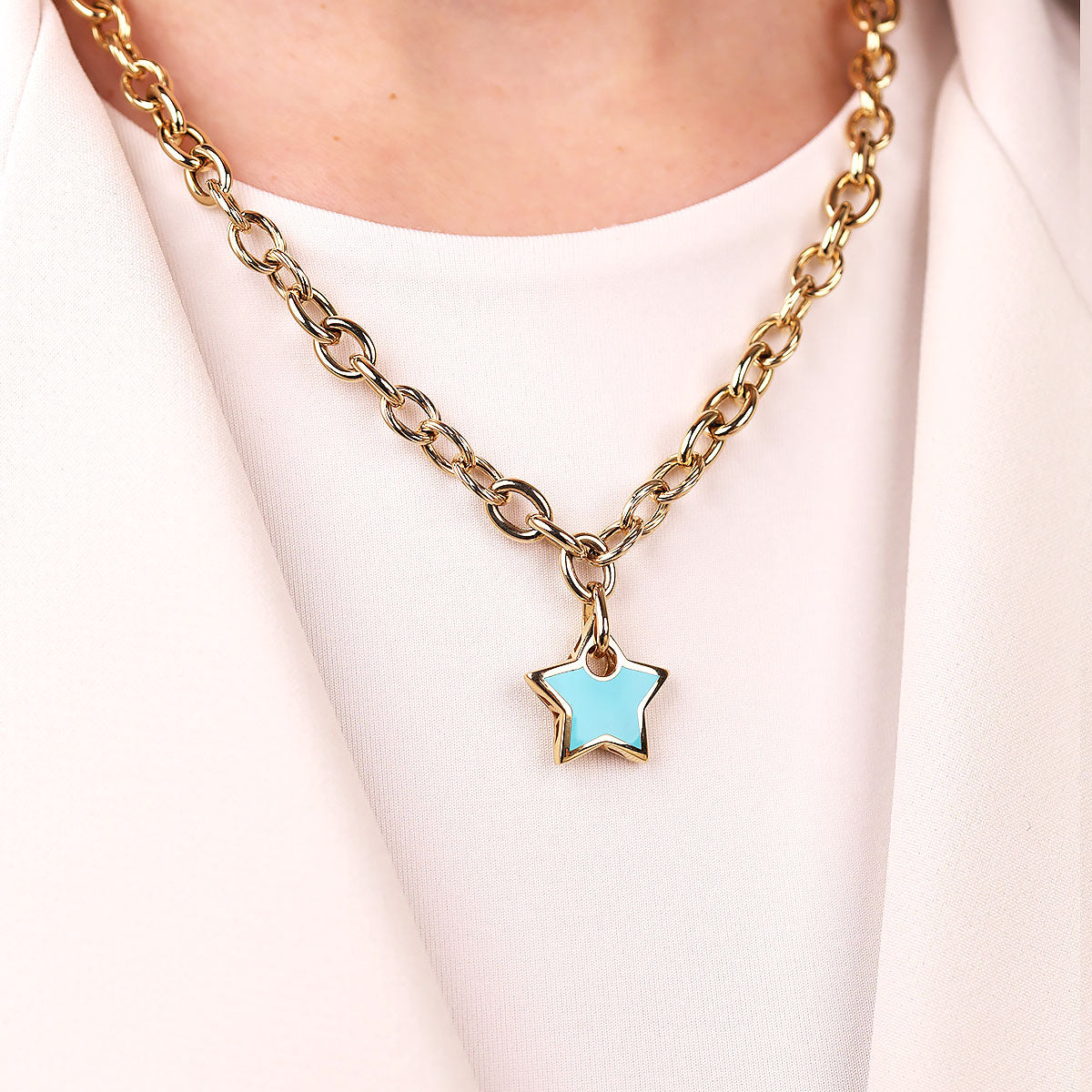 Cetaş Eterna Serisi Mavi Mine Yıldız Temalı 14 Ayar Altın Kolye