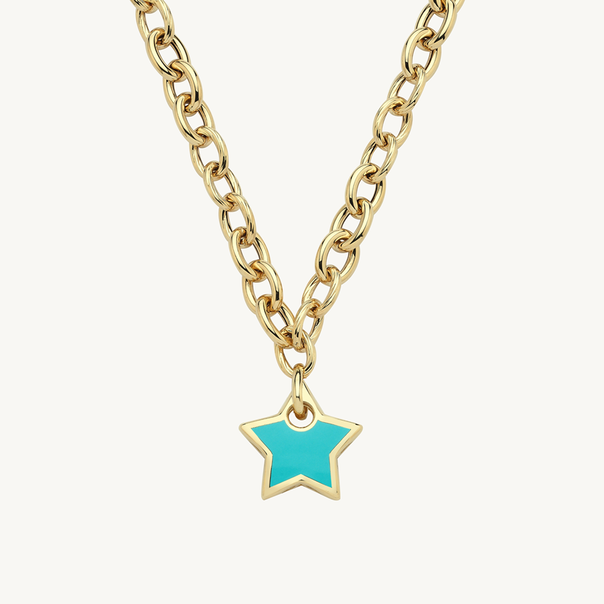 Cetaş Eterna Serisi Mavi Mine Yıldız Temalı 14 Ayar Altın Kolye