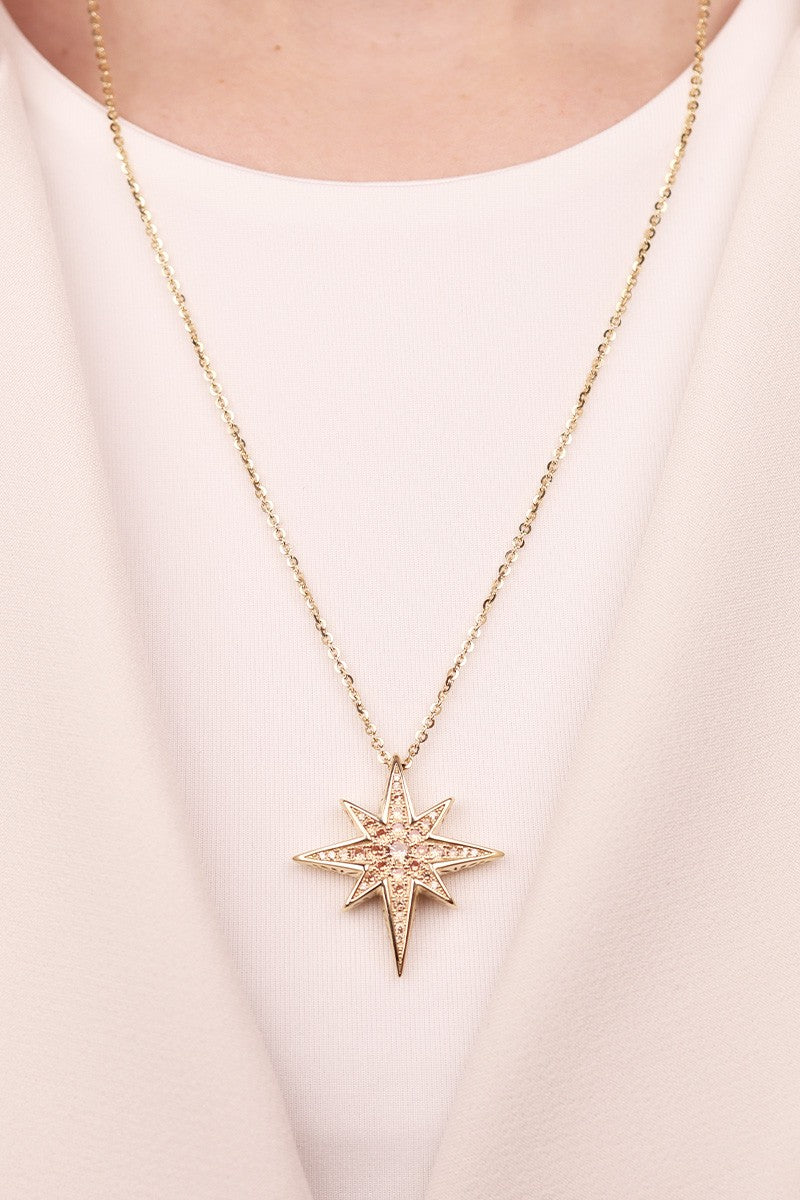 Cetaş Polaris Modern Taş Detaylı 14 Ayar Altın Kolye