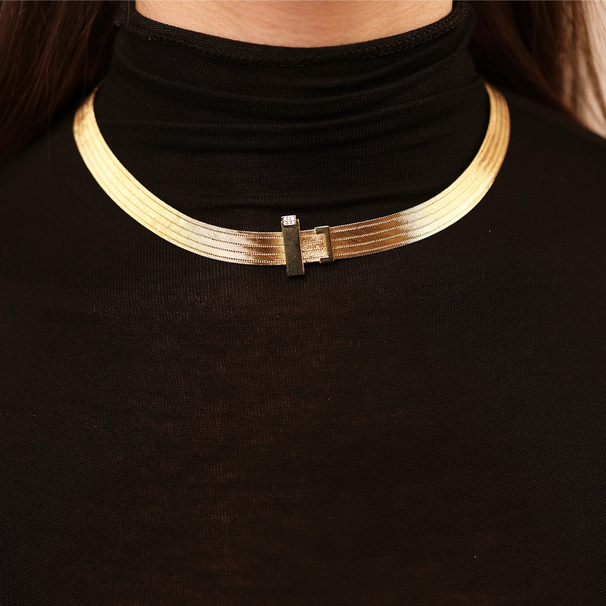 Elizi 7/24 Serisi 5 Sıra Hasır 14 Ayar Altın Kolye