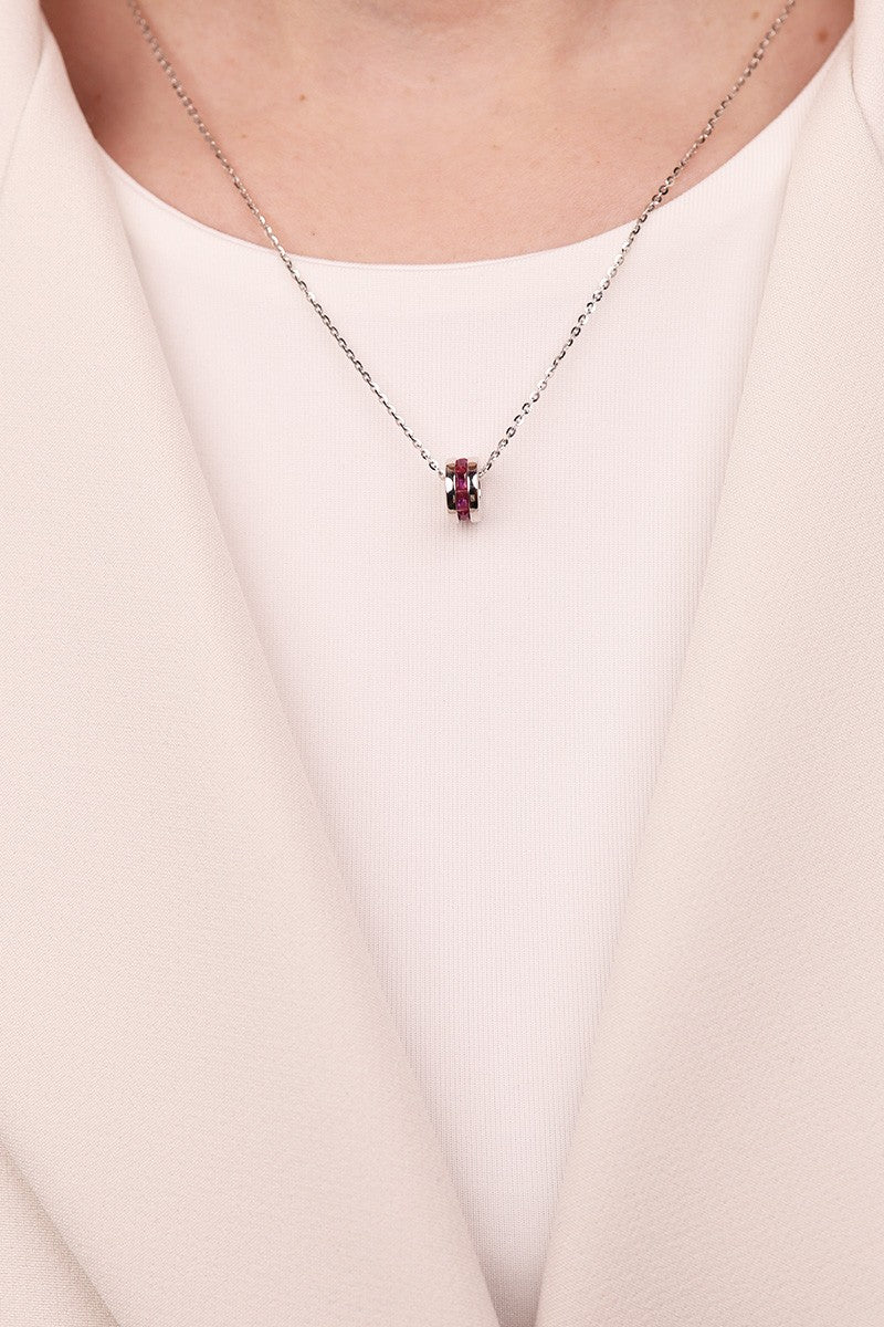 Cetaş Eterna Serisi Magenta Taş Detaylı 14 Ayar Altın Kolye