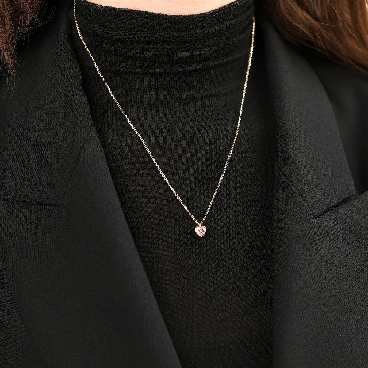 Cetaş Pembe Taşlı Kalp Temalı 14 Ayar Altın Kolye