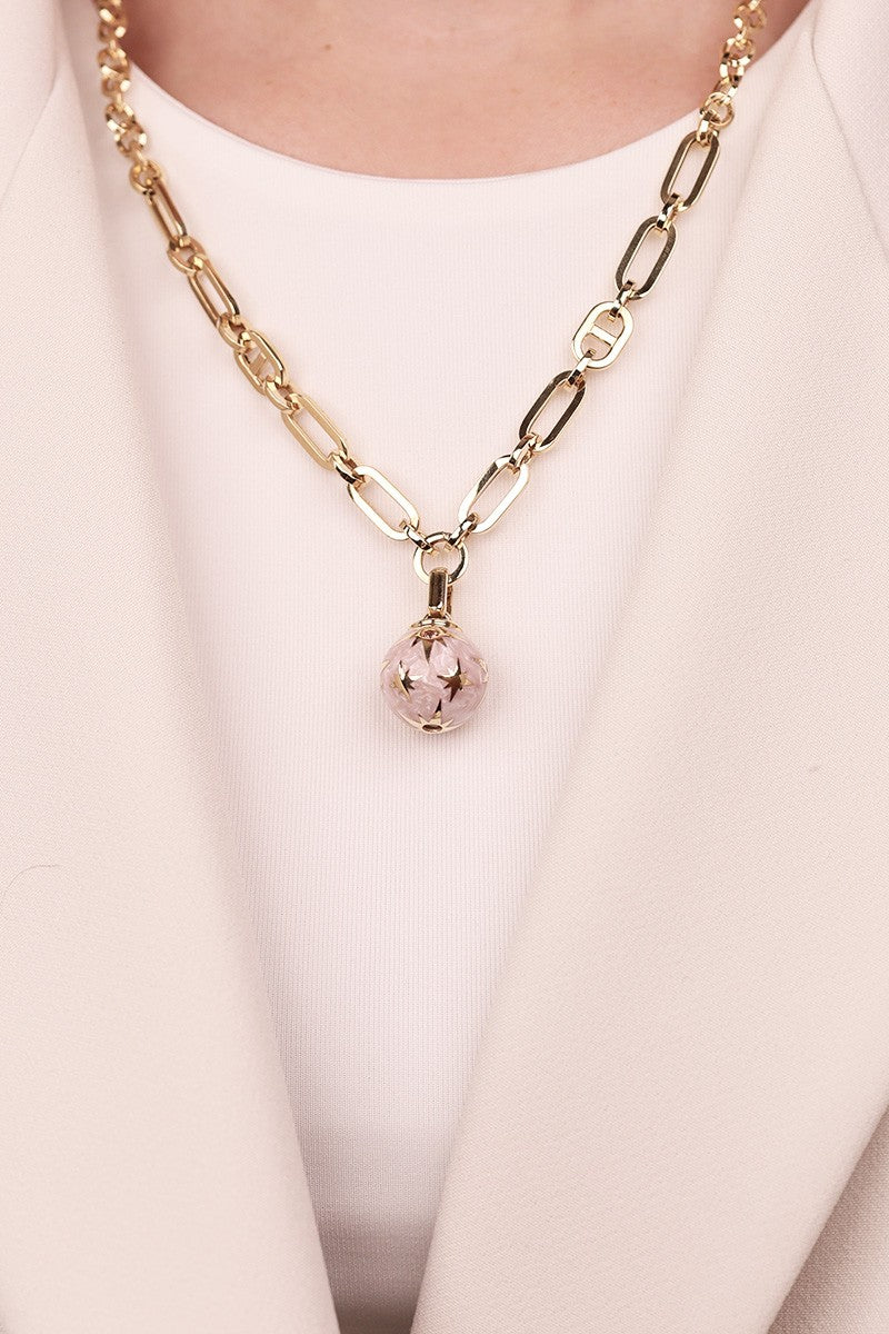 Cetaş Polaris Serisi Pembe Mine Taşlı 14 Ayar Altın Top Kolye