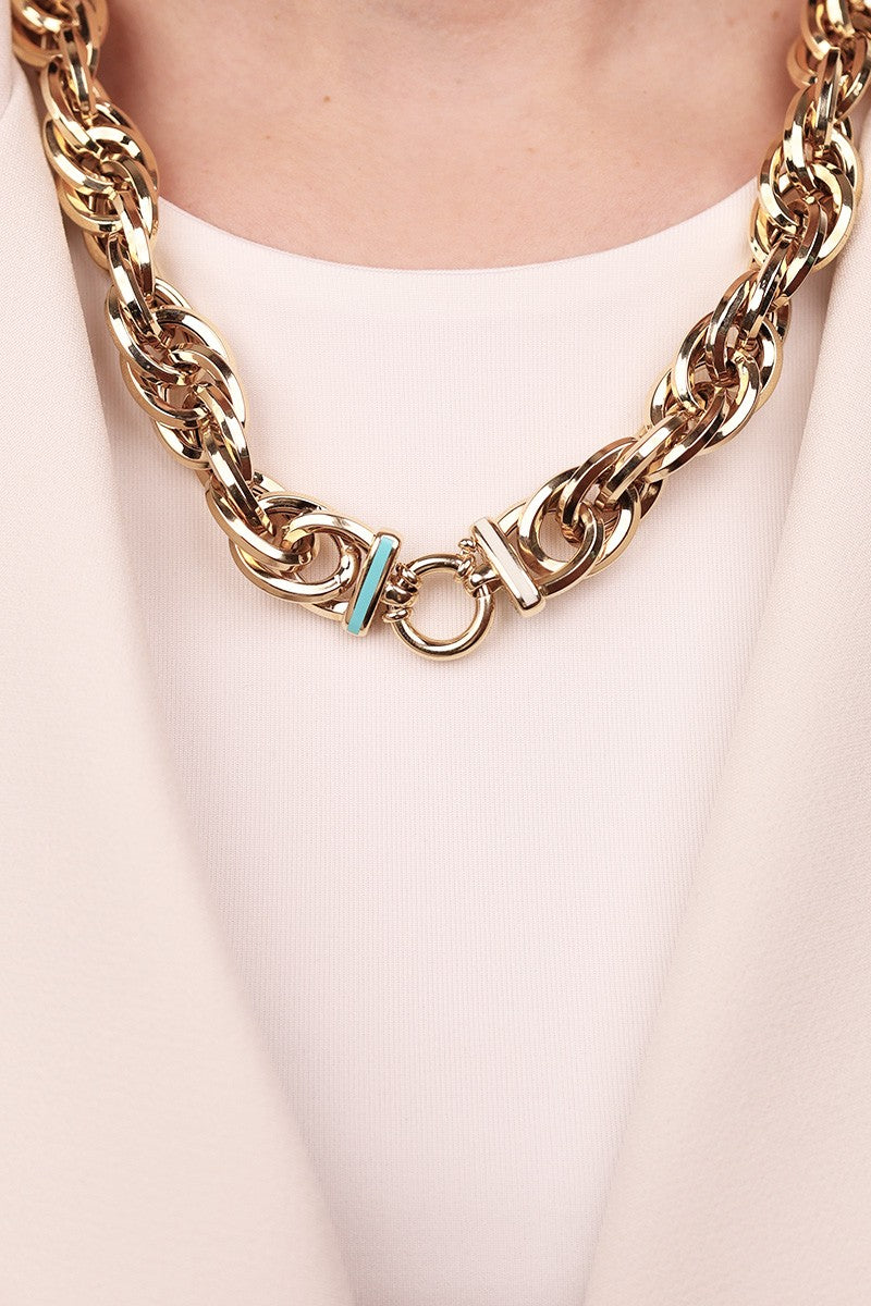 Cetaş Eterna Serisi Mavi Beyaz Mineli 14 Ayar Altın Kolye