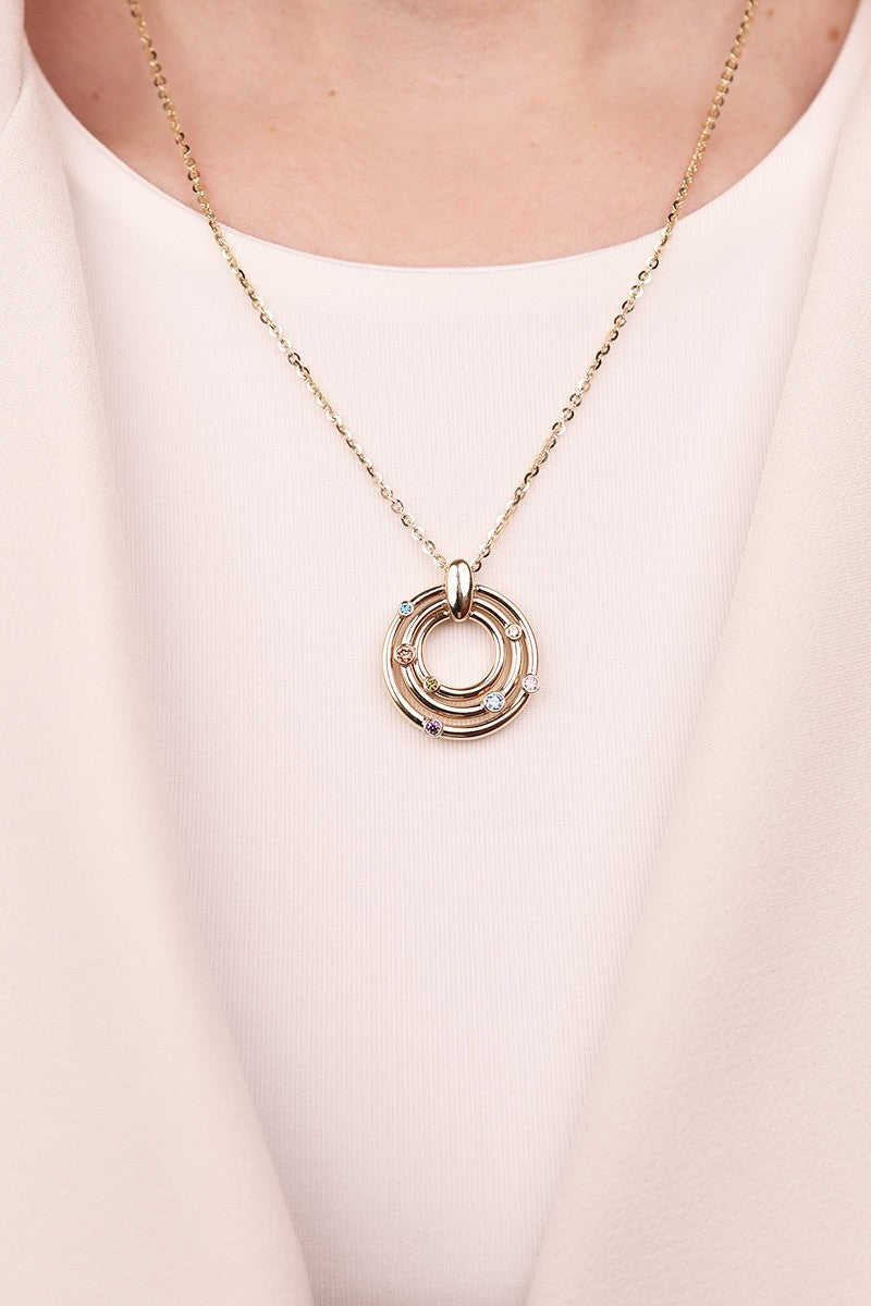 Cetaş Eterna Serisi Renkli Taş Detaylı 14 Ayar Altın Kolye