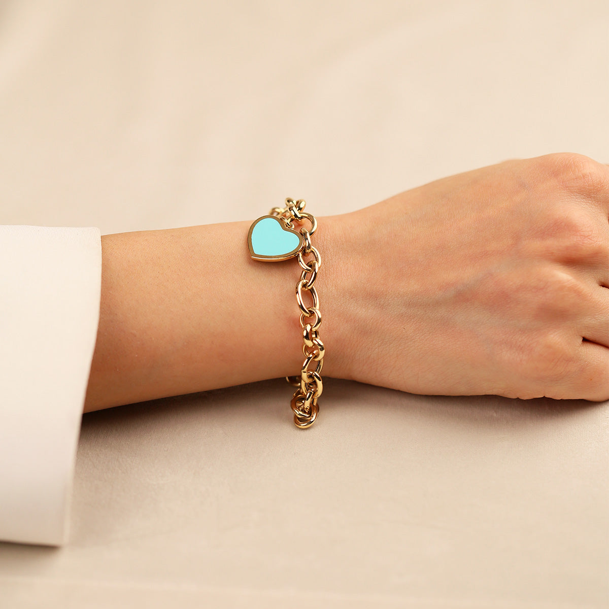 Cetaş Eterna Mavi Kalpli 14 Ayar Altın Bileklik