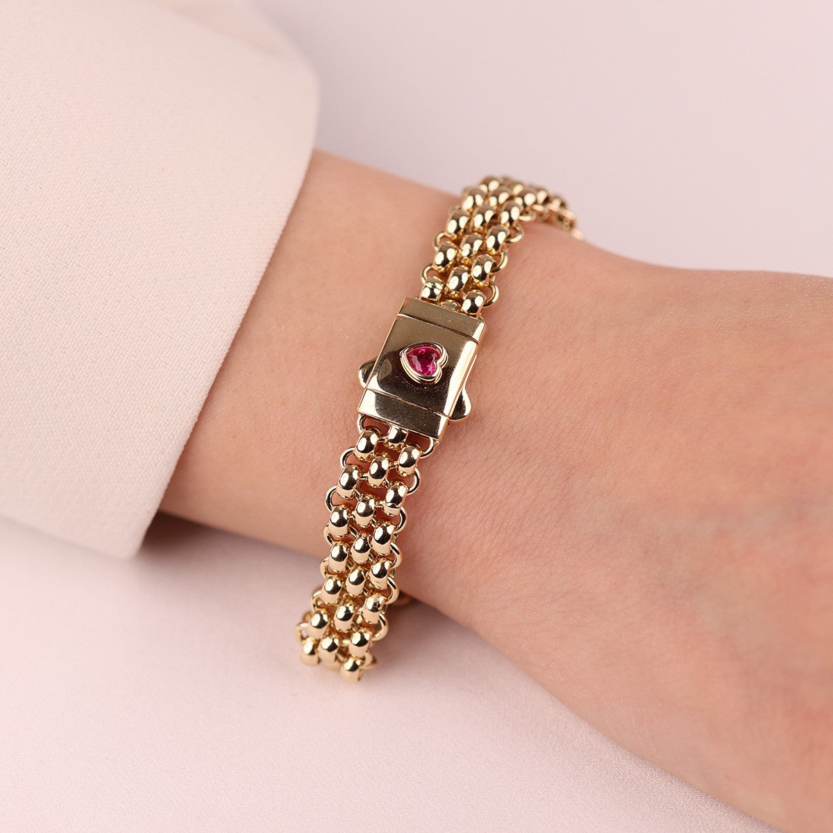 Cetaş Eterna Serisi Charm  Magenta Taşlı 14 Ayar Altın Bileklik