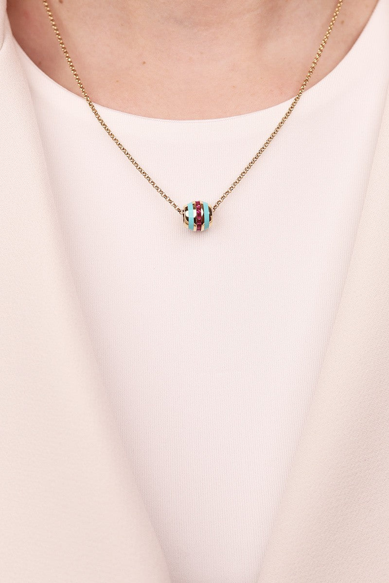 Cetaş Eterna Serisi Magenta Taş  & Mavi Mine Detaylı 14 Ayar Altın Kolye