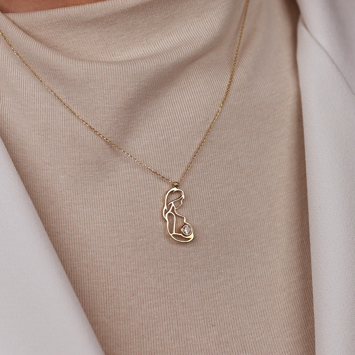 Anne Çocuk 14 Ayar Altın Kolye - Nur Kuyumculuk