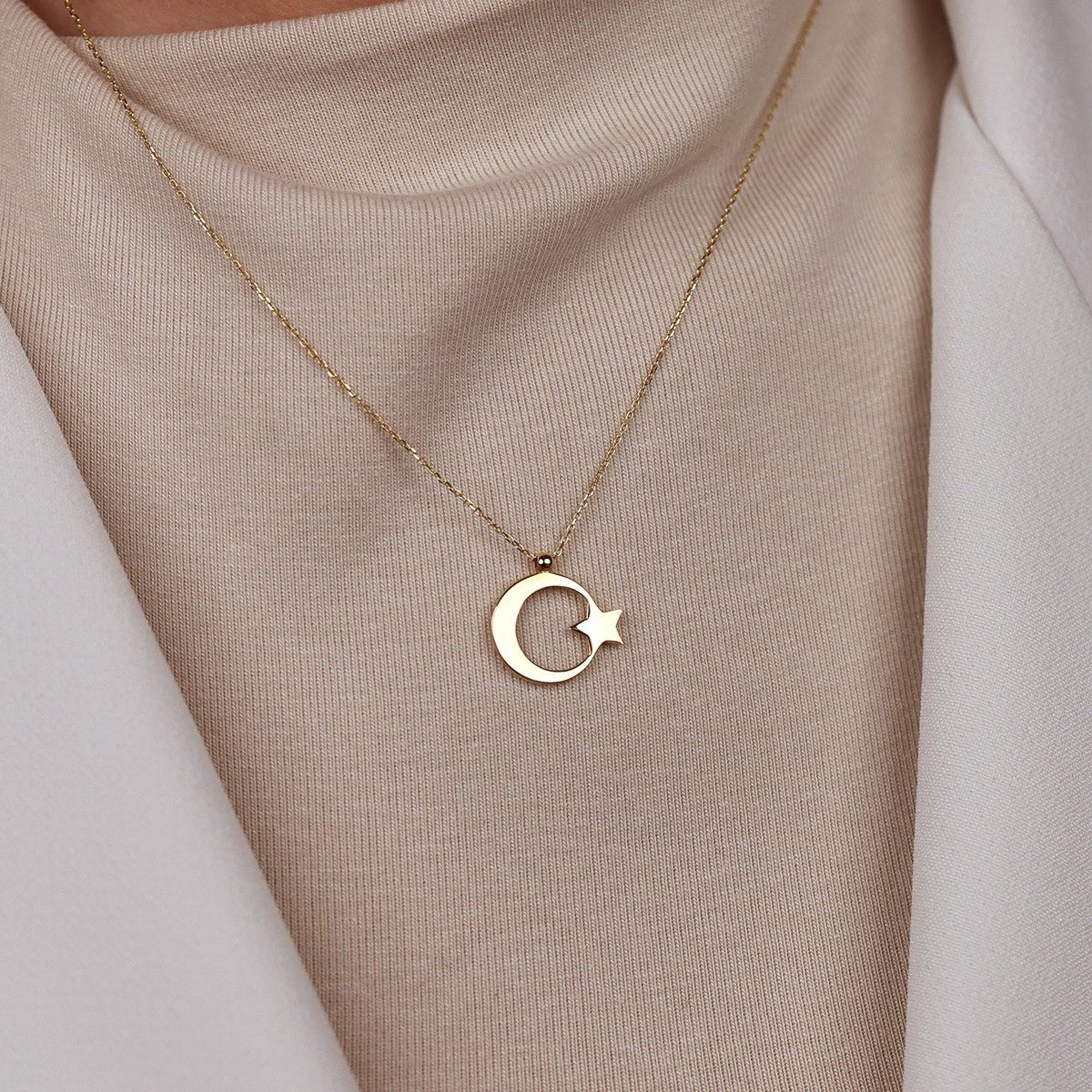 Ayyıldız Zincirli Taşsız 14 Ayar Altın Kolye - Nur Kuyumculuk