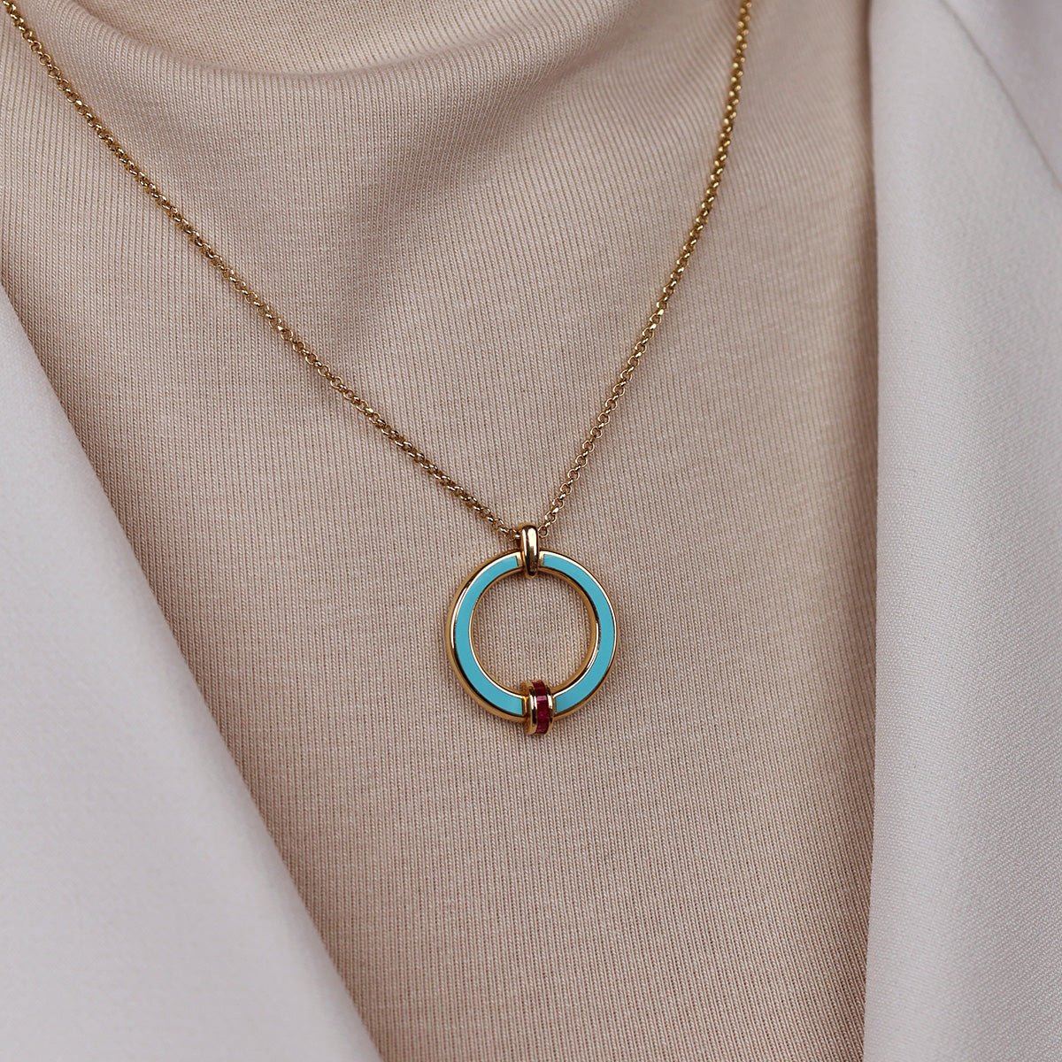 Cetaş 14 Ayar Turkuaz Mineli Minima 14 Ayar Altın Kolye - Nur Kuyumculuk