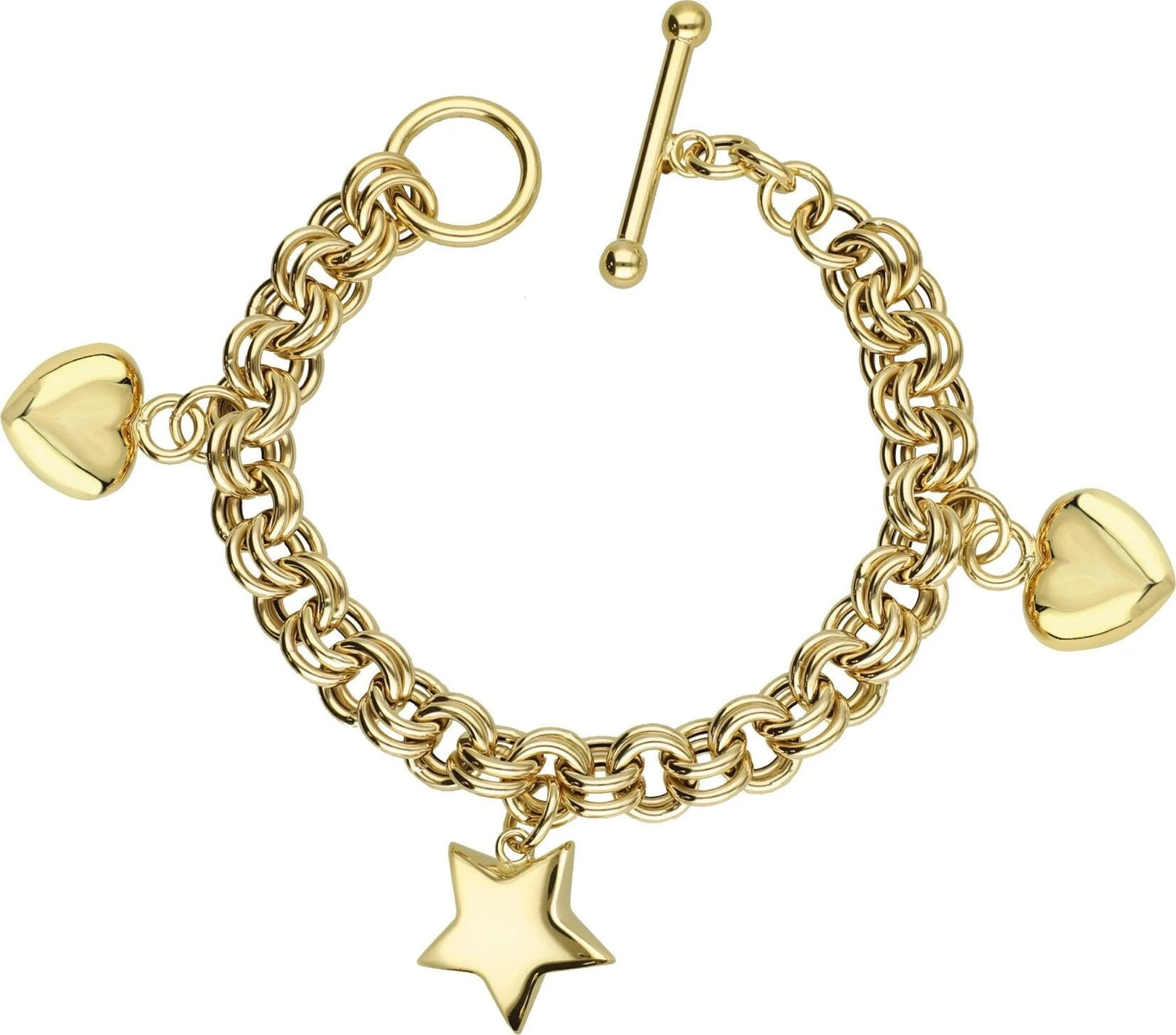 Cetaş 2 Kalp 1 Yıldız Charm 14 Ayar Altın Bileklik - Nur Kuyumculuk