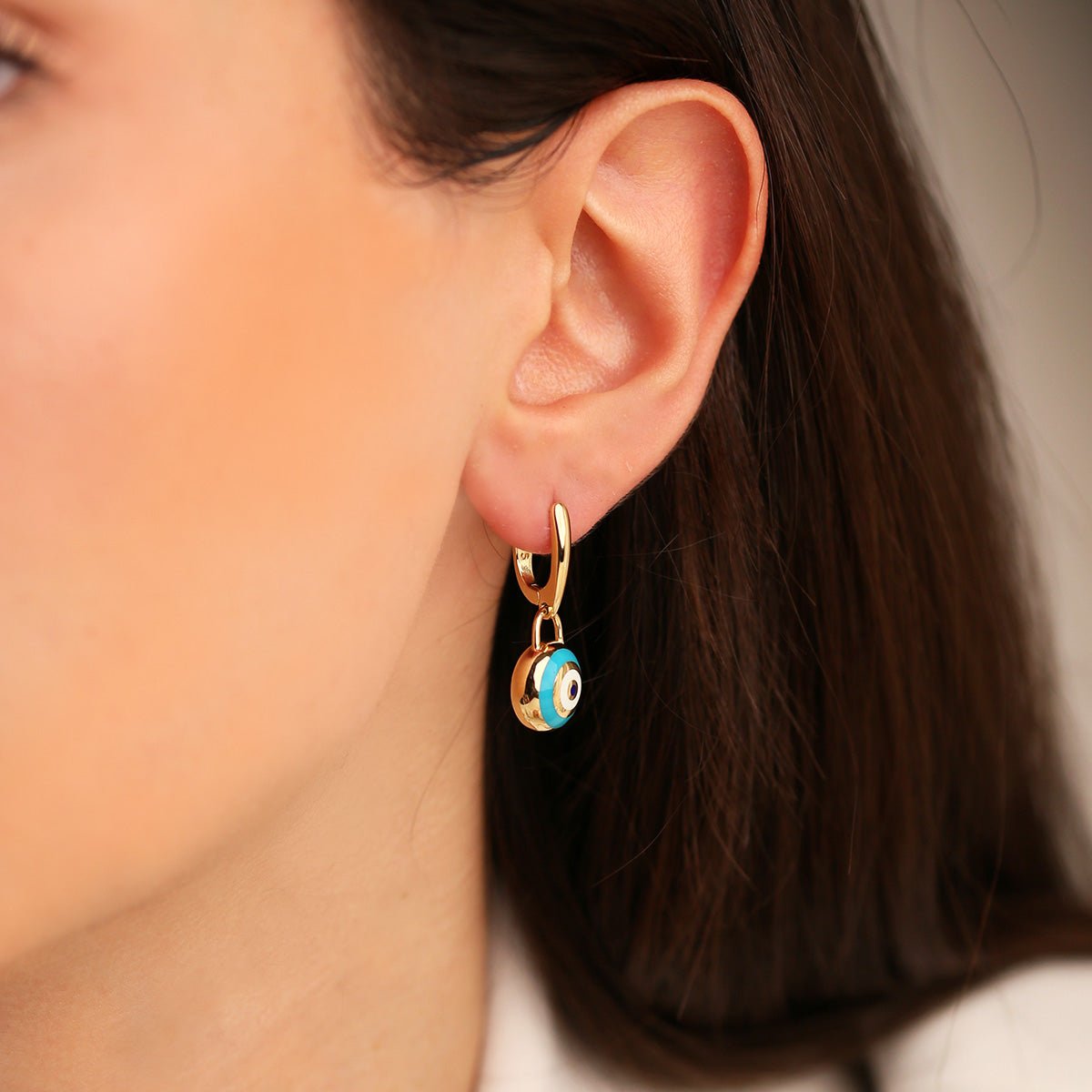 Cetaş Bir Dilek Tut Nazar Boncuk Detaylı 14 Ayar Altın Küpe - Nur Kuyumculuk