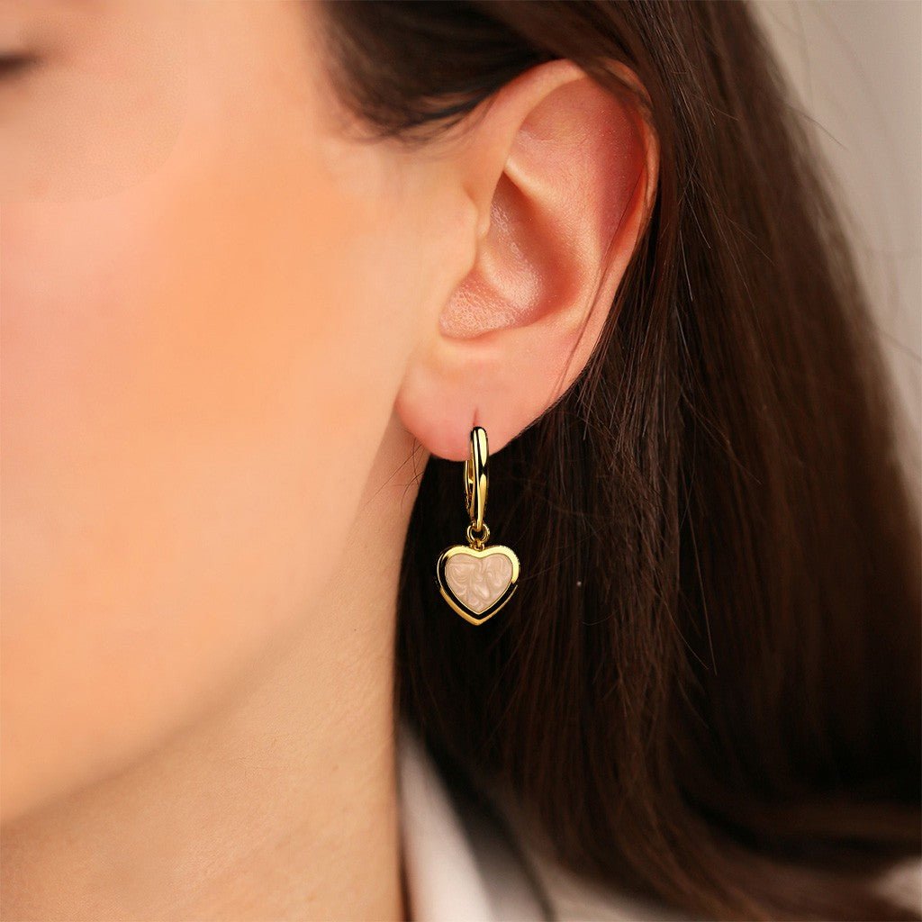 Cetaş Love & Heart Serisi Charm Detaylı 14 Ayar Altın küpe - Nur Kuyumculuk