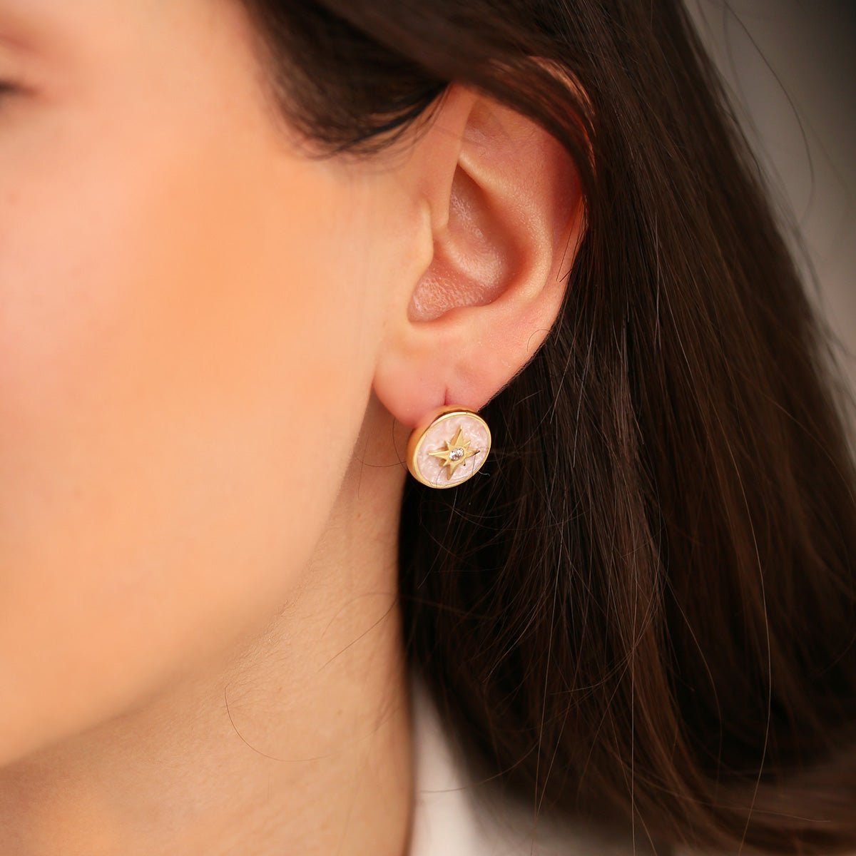 Cetaş Pembe Mineli Polaris 14 Ayar Altın Küpe - Nur Kuyumculuk