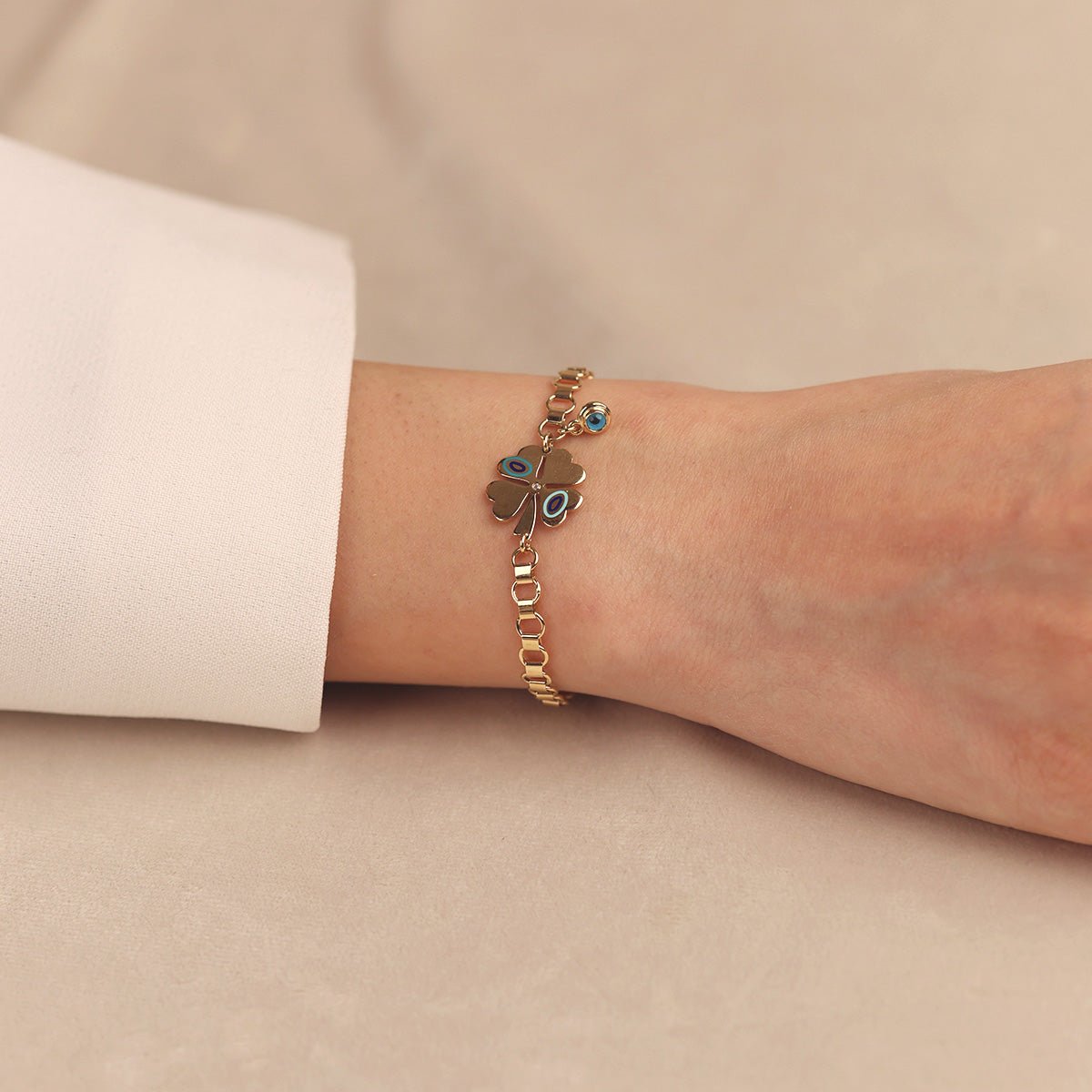 Cetaş Yonca Nazar Boncuğu Detayı 14 Ayar Altın Bileklik - Nur Kuyumculuk