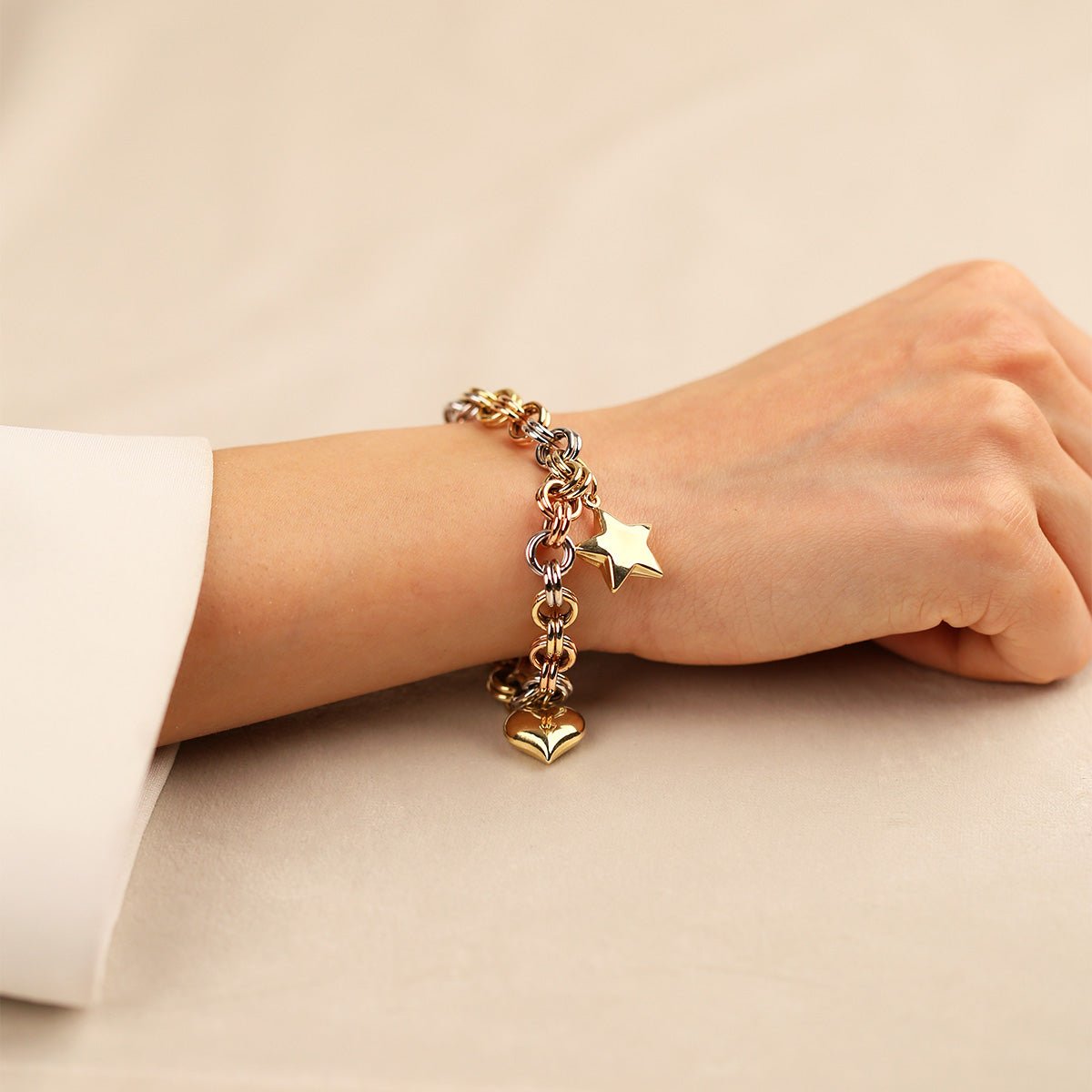 Charmlı Kalp ve Yıldız 14 Ayar Sarı Altın Bileklik - Nur Kuyumculuk