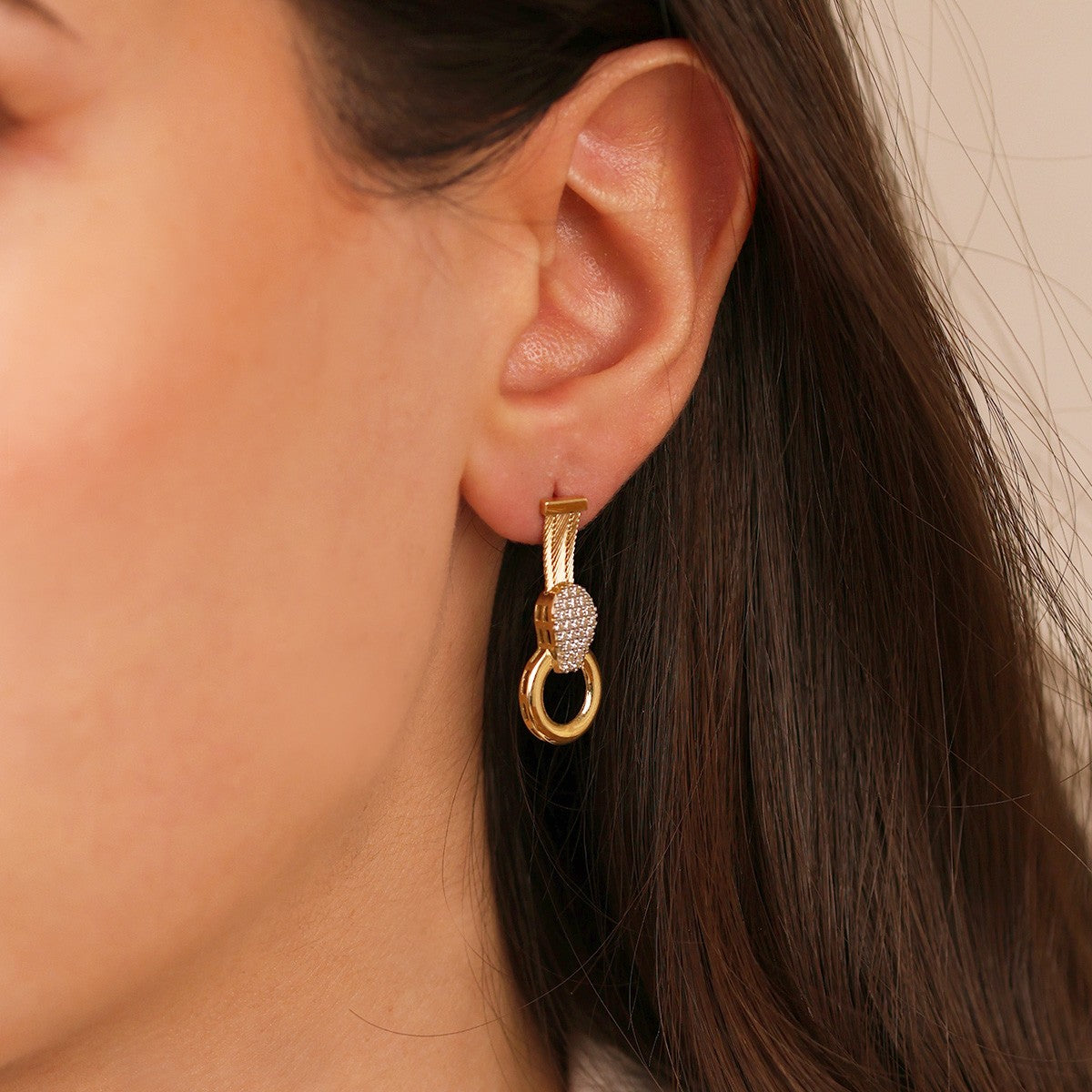 Trabzon Taşlı Kilit Figürlü Sallantılı Hasır 14 Ayar Altın  Küpe