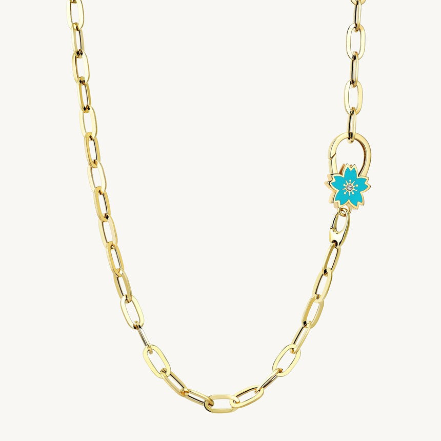 Cetaş Mavi Mineli Çiçek Detaylı 14 Ayar Altın Kolye