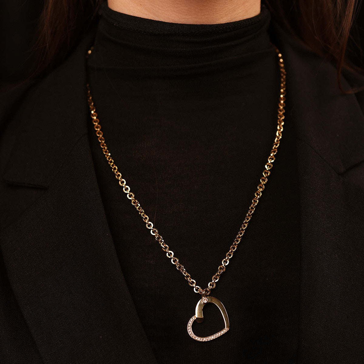 Cetaş Kalp Taş Detaylı 14 Ayar Altın Kolye