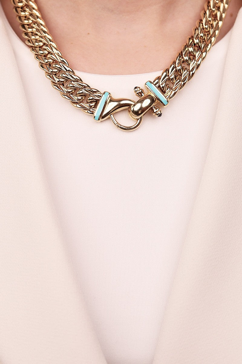 Cetaş Eterna Serisi MAvi Mine Detaylı 14 Ayarlı Altın Kolye