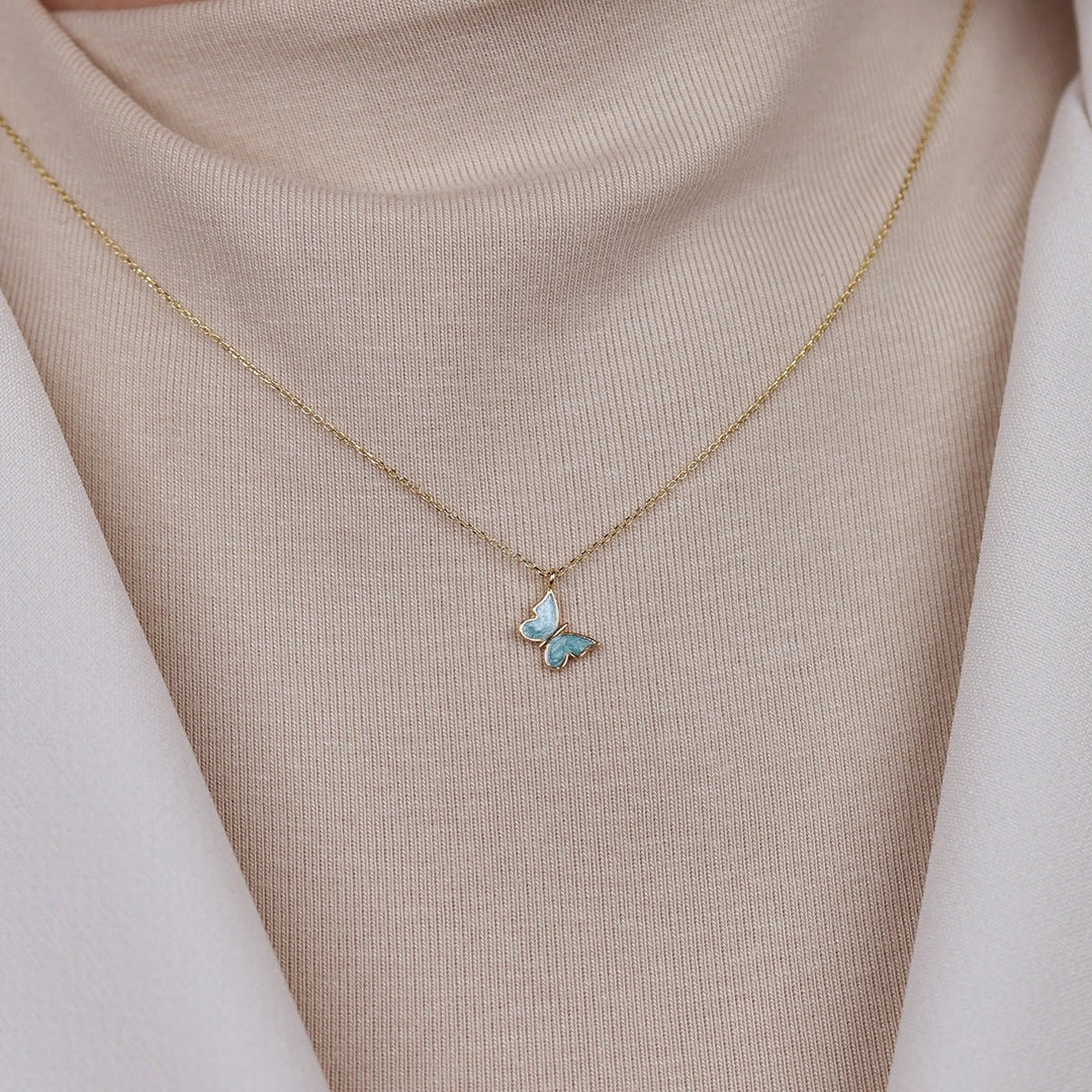 Eflatun Kelebek 14 Ayar Altın Kolye - Nur Kuyumculuk