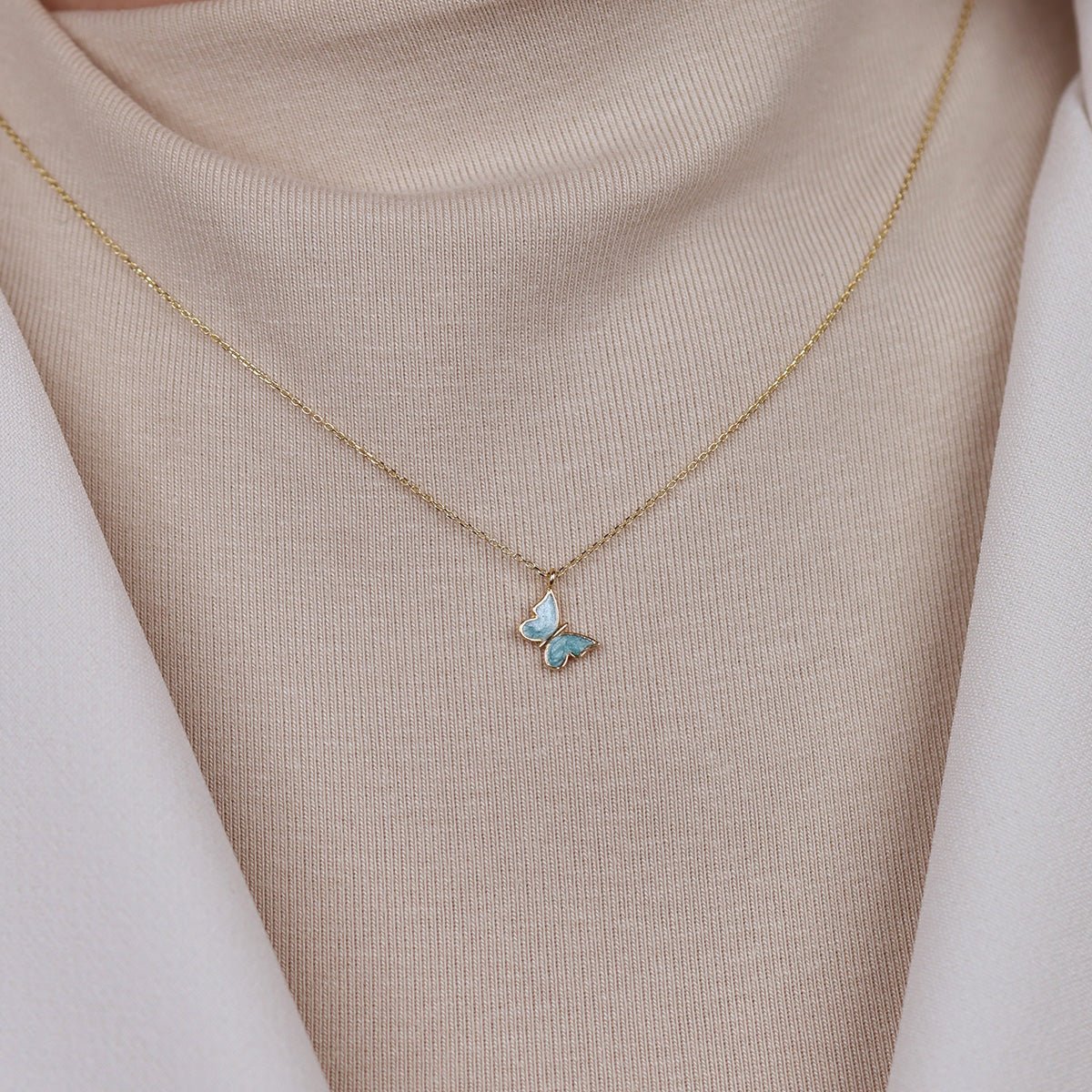 Eflatun Kelebek 14 Ayar Altın Kolye - Nur Kuyumculuk