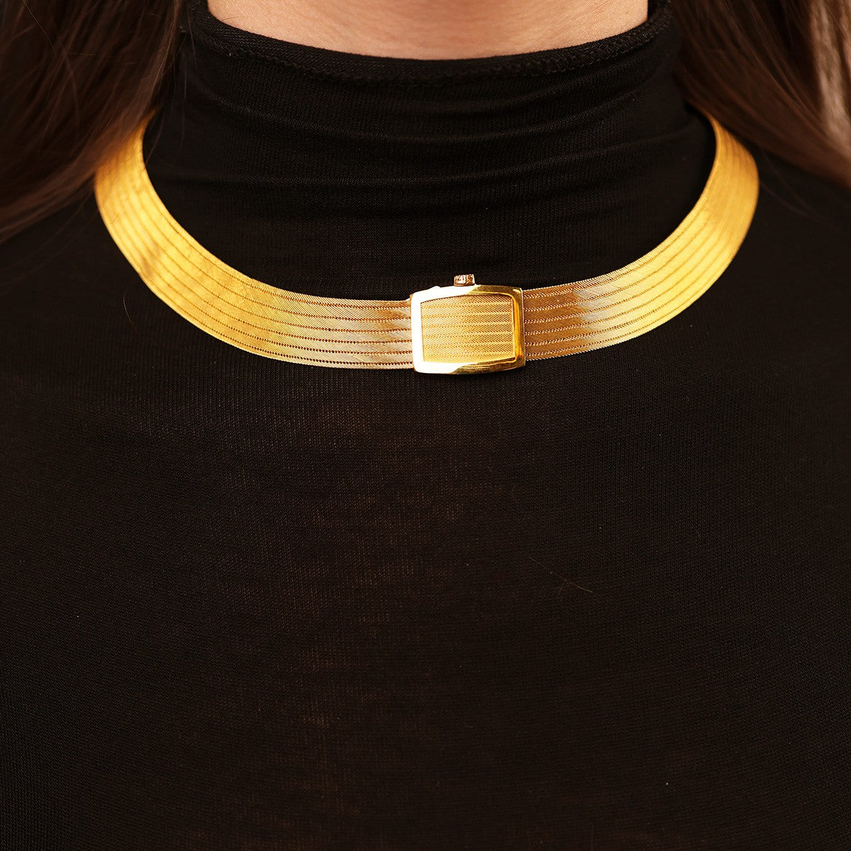 Elizi 7 Sıra Düz Toka Trabzon Hasır 14 Ayar Altın Kolye