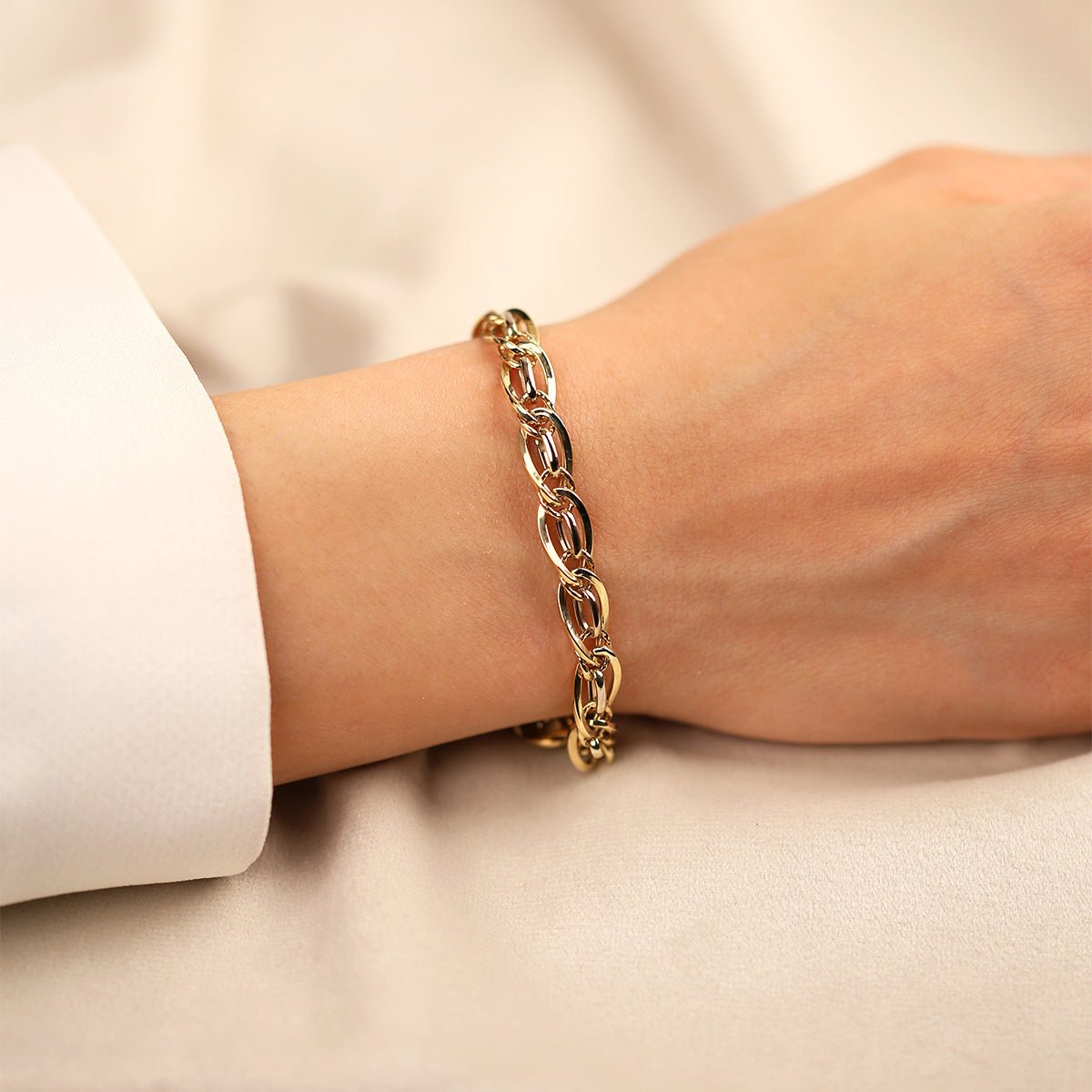 Hallow 14 Ayar Altın Bileklik Sarı ve Beyaz - Nur Kuyumculuk