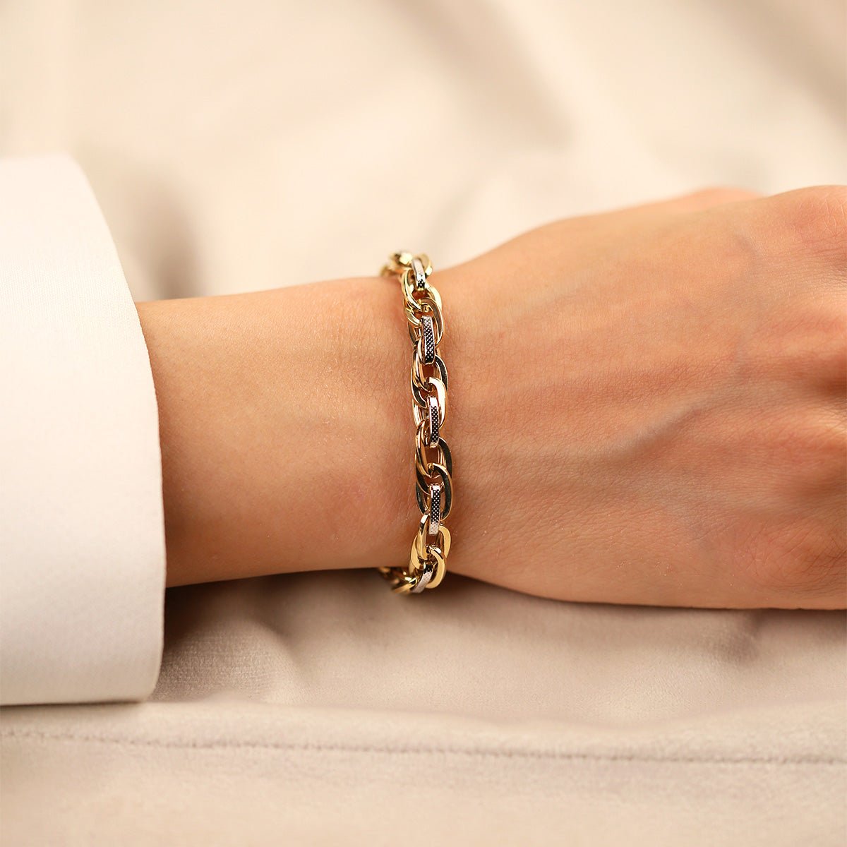 Hallow Sarı ve Beyaz 14 Ayar Altın Bileklik - Nur Kuyumculuk