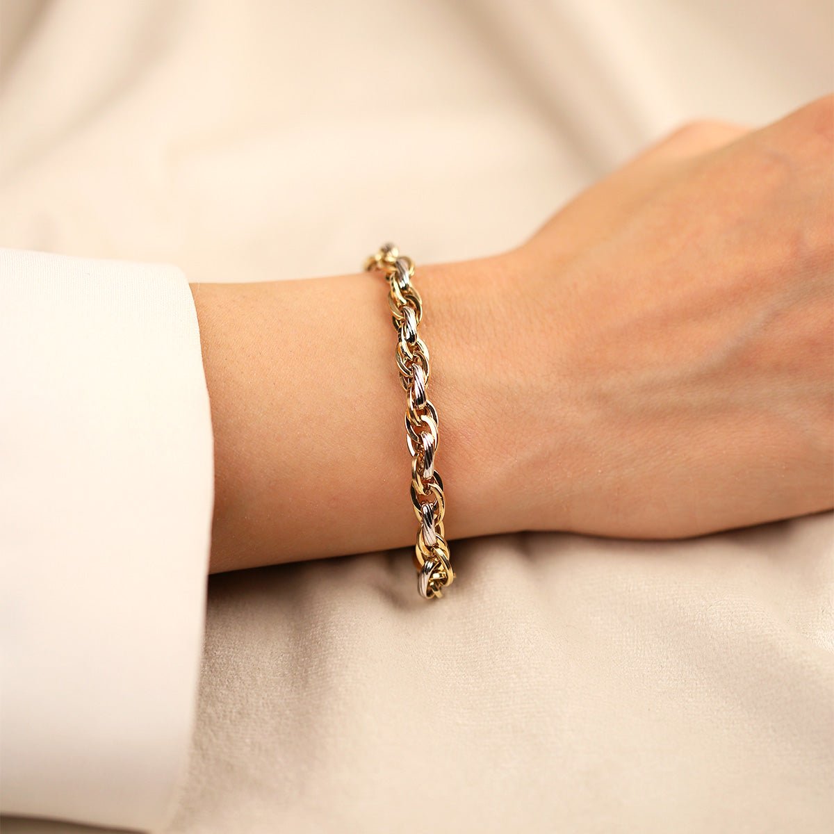 Hallow Sarı ve Beyaz 14 Ayar Altın Bileklik - Nur Kuyumculuk