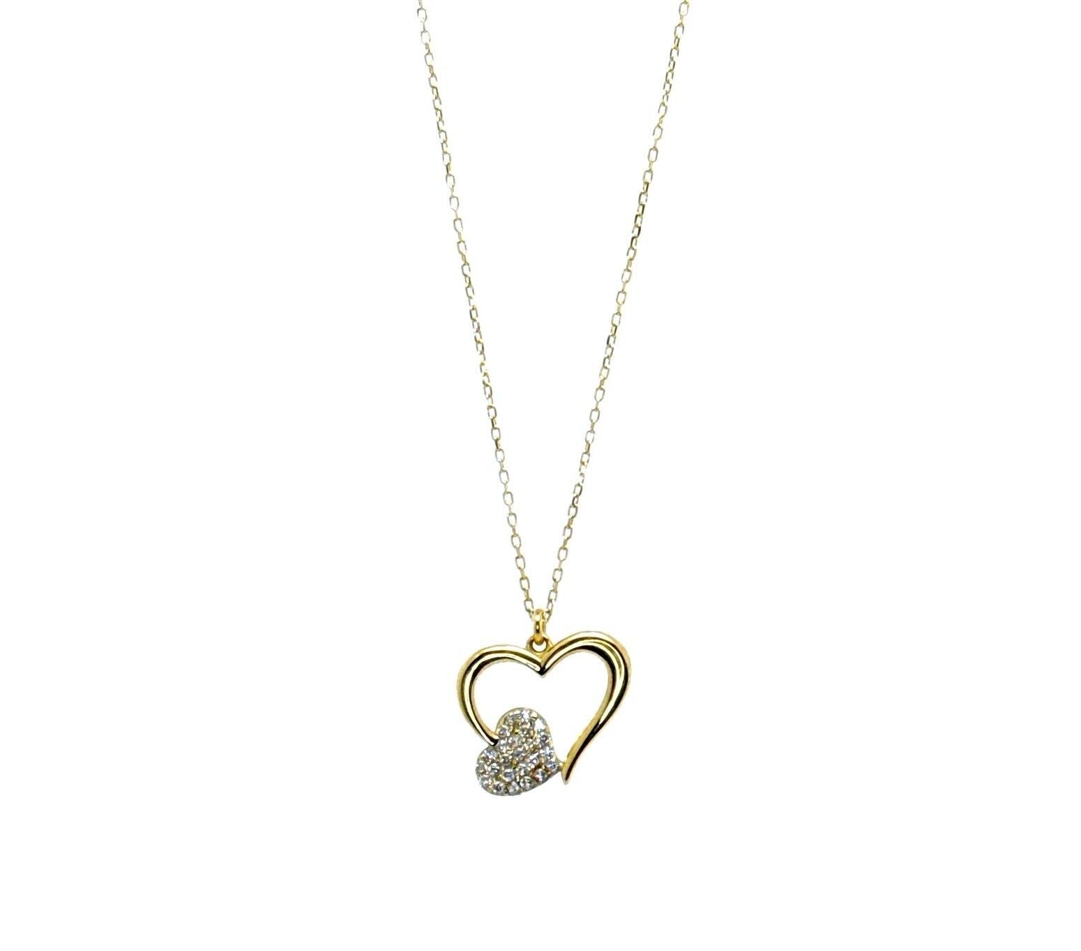 Kalp Taşlı Kalp Detayı 14 Ayar Altın Kolye - Nur Kuyumculuk