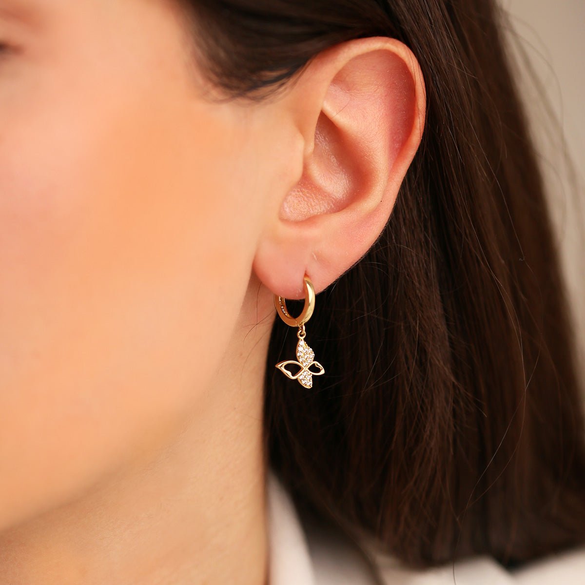 Kelebekli 14 Ayar Altın Halka Küpe - Nur Kuyumculuk