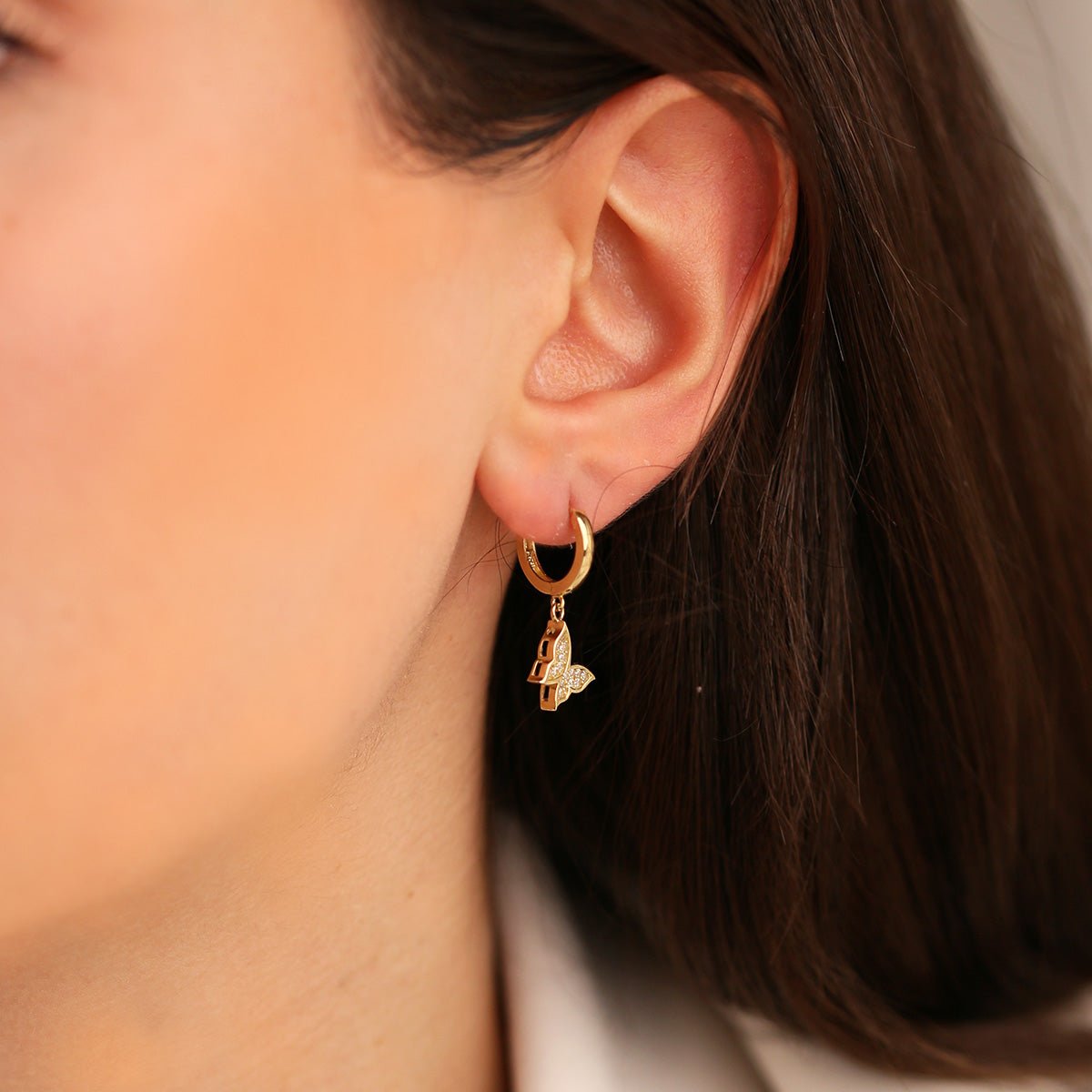 Kelebekli 14 Ayar Altın Halka Küpe - Nur Kuyumculuk