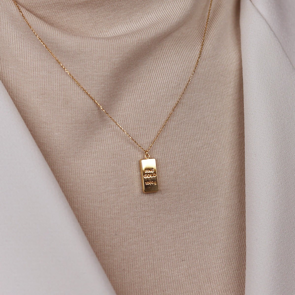 Külçe Altın Figürlü Zincirli 14 Ayar Altın Kolye - Nur Kuyumculuk