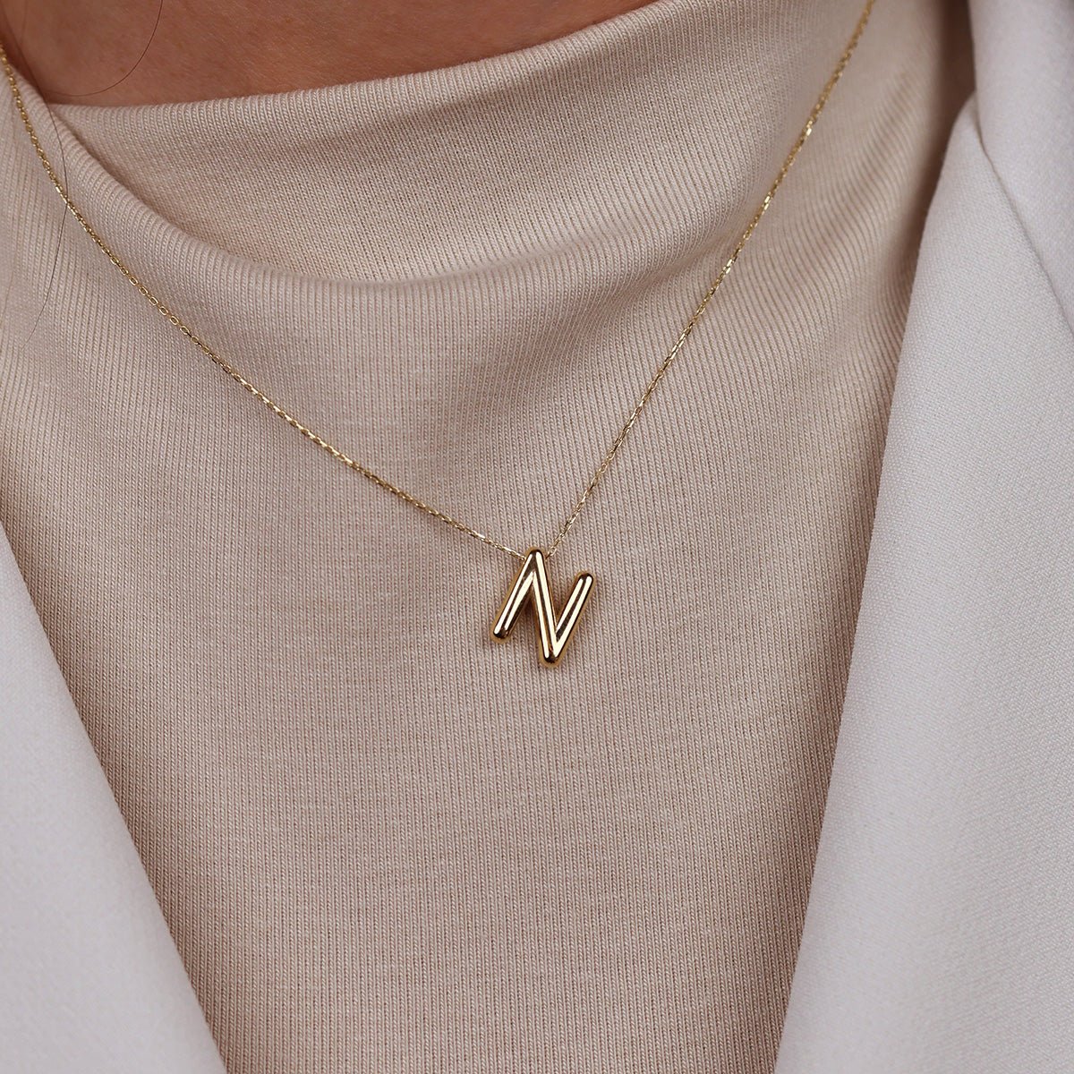 N Harfi 14 Ayar Altın Kolye - Nur Kuyumculuk