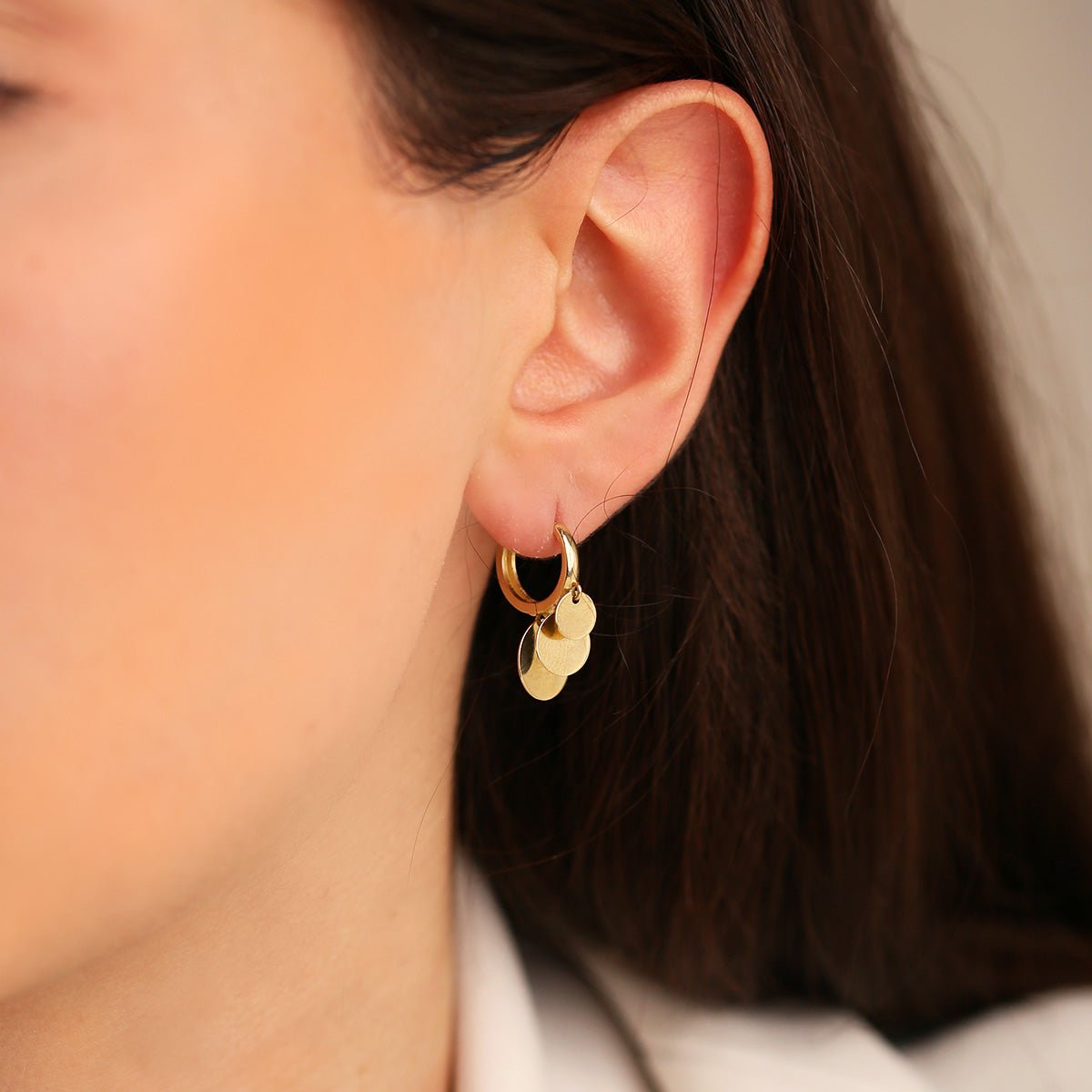 Plakalı 14 Ayar Altın Halka Küpe - Nur Kuyumculuk