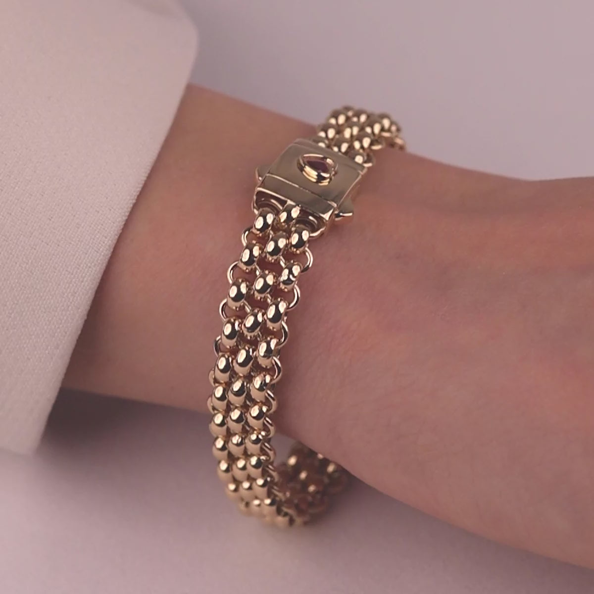 Cetaş Eterna Serisi Charm  Magenta Taşlı 14 Ayar Altın Bileklik