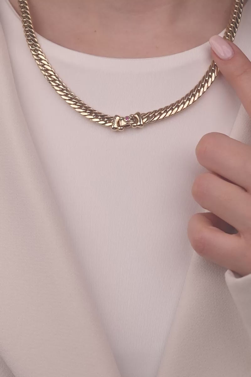 Cetaş Eterna Serisi Magenta Tek Taş Detaylı 14 Ayar Altın Kolye