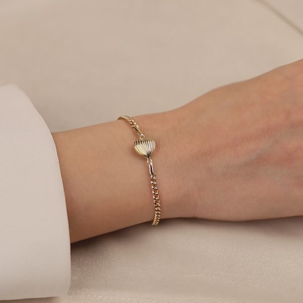 Çizgili Kalpli 14 Ayar Altın Bileklik 1_07_3